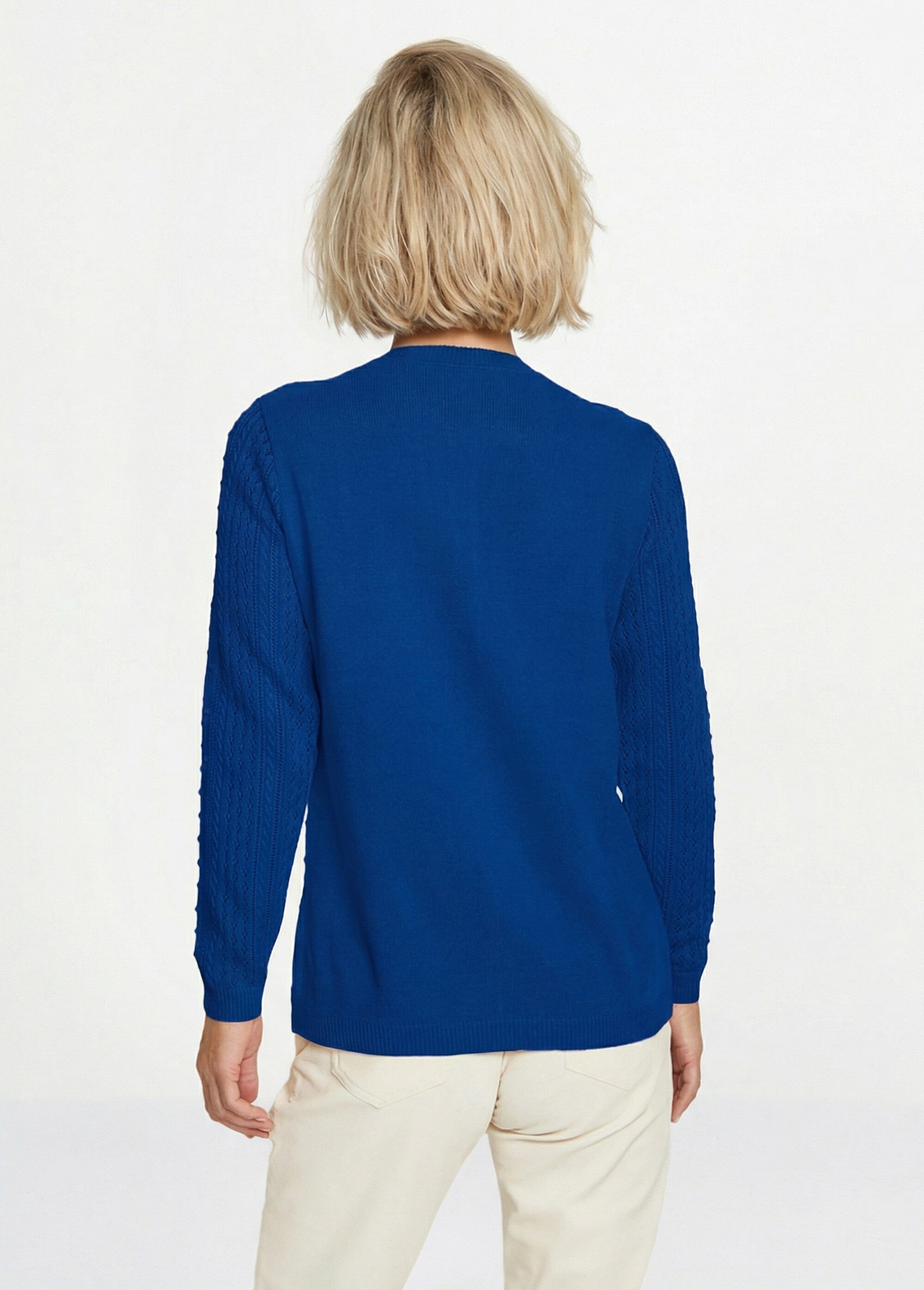 Pull col rond maille ajourée et boules Femme Bleu PACOTILLE DO1