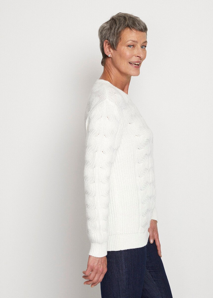 Pull col rond maille fantaisie Femme Beige PIERRETTE DR1