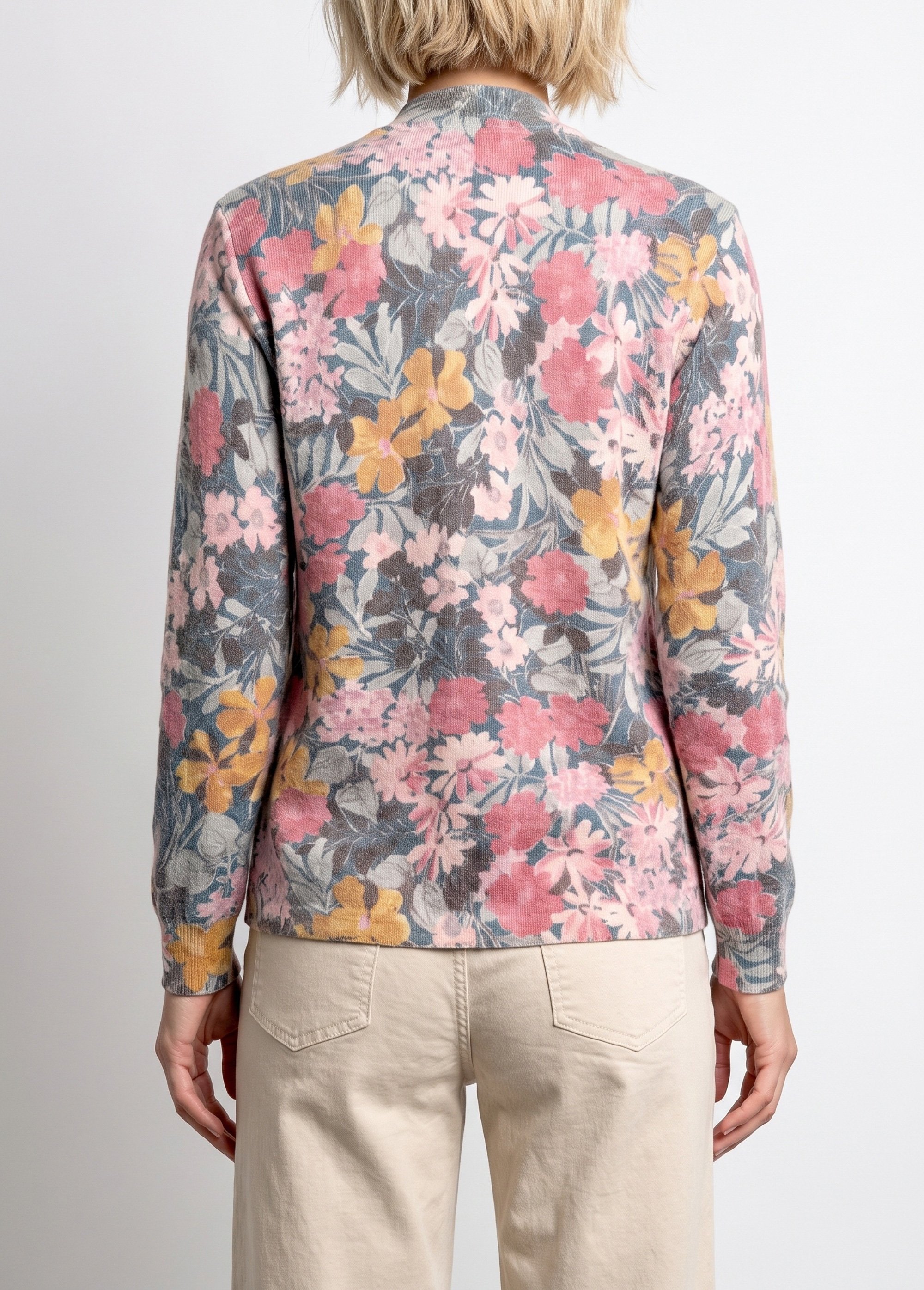Pull fin chaud imprimé col rond mélange laine