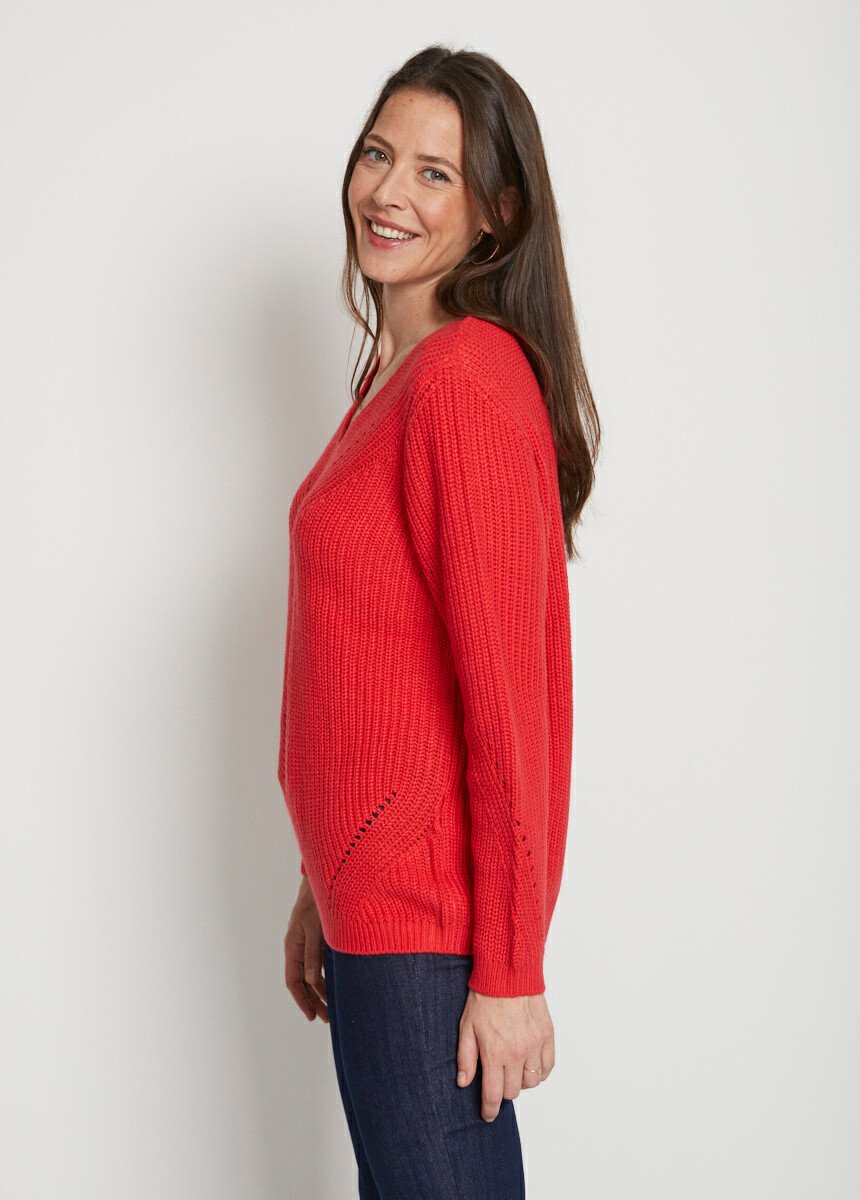 Pull maille perlée et ajourée col V Femme Rose PAGNOZ DR1