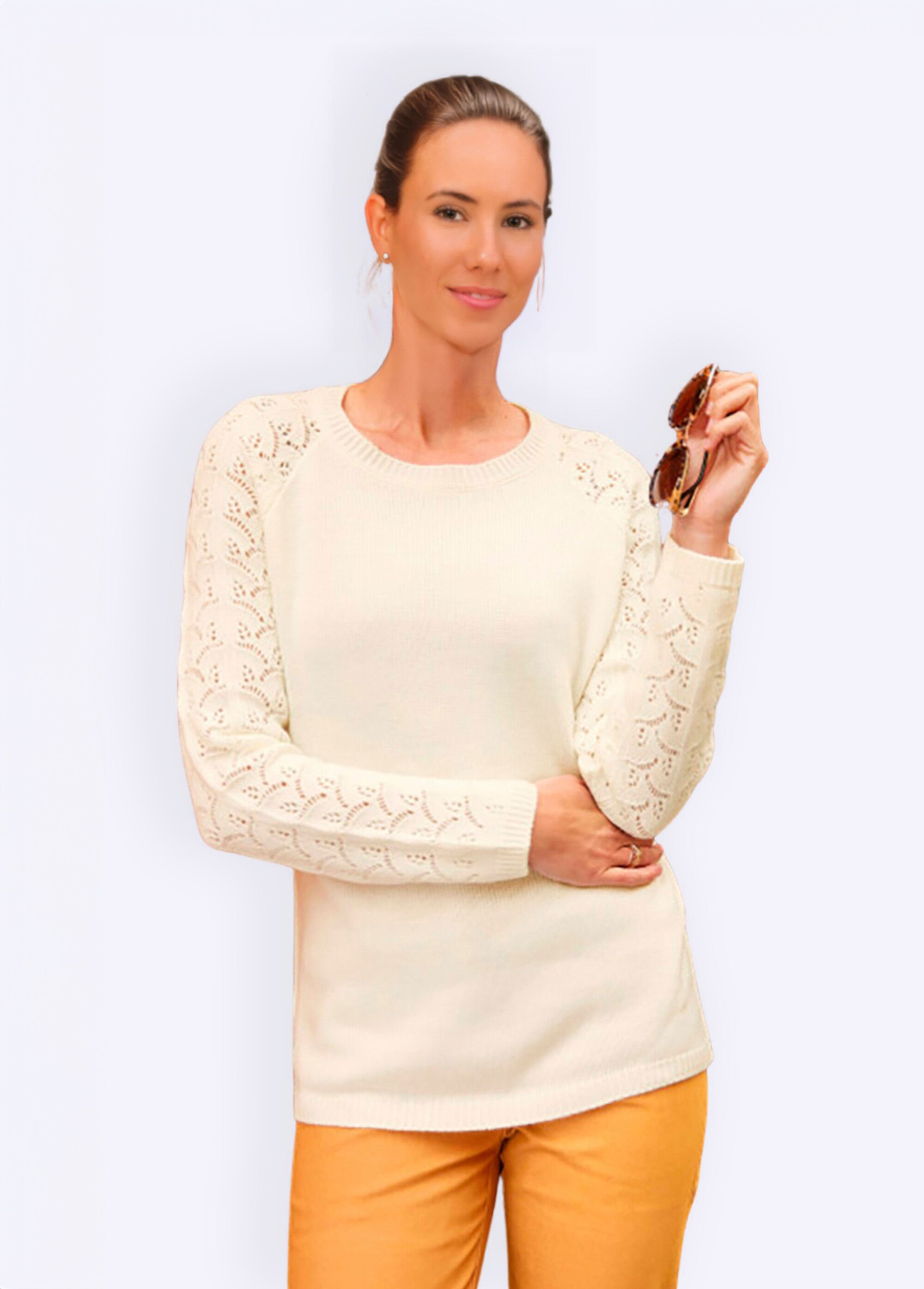 Pull manches longues raglan maille ajourée