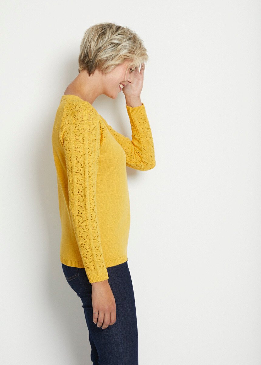 Pull manches longues raglan maille ajourée Femme Jaune PASTILLE DR1