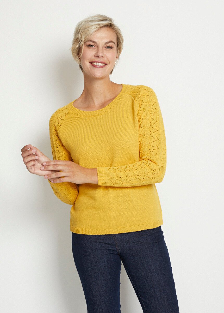 Pull manches longues raglan maille ajourée