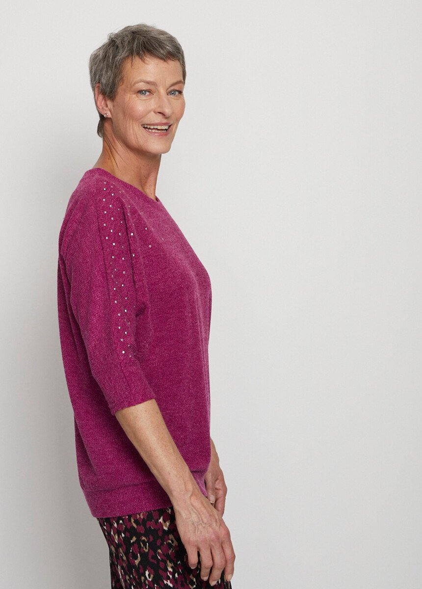 Pull volume T manches 3/4 kimono Femme Rose PELUCHE DR1