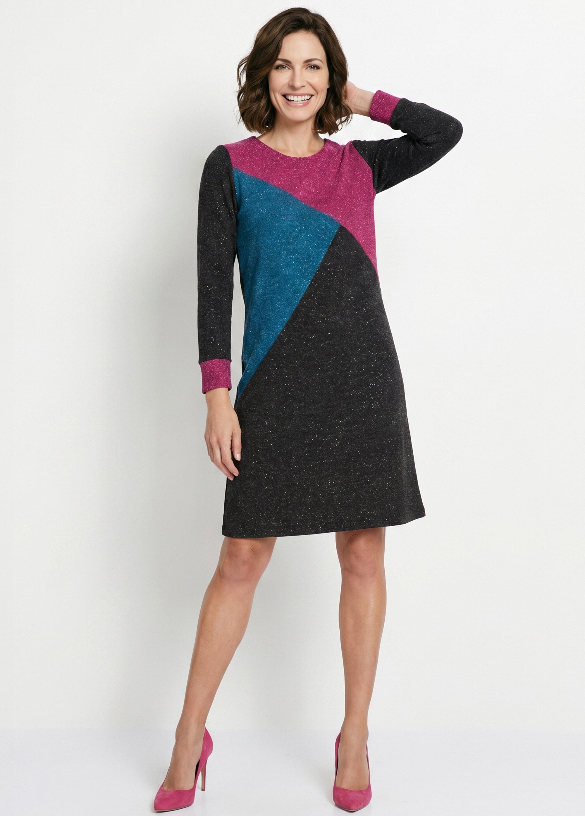 Robe courte droite maille chaude col rond Femme Noir HAPOLINE MV1