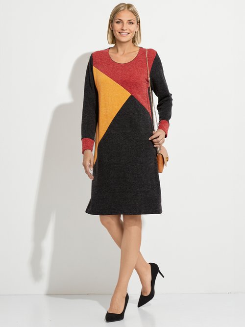 Robe courte droite maille chaude col rond Femme Noir HAPOLINE FA1
