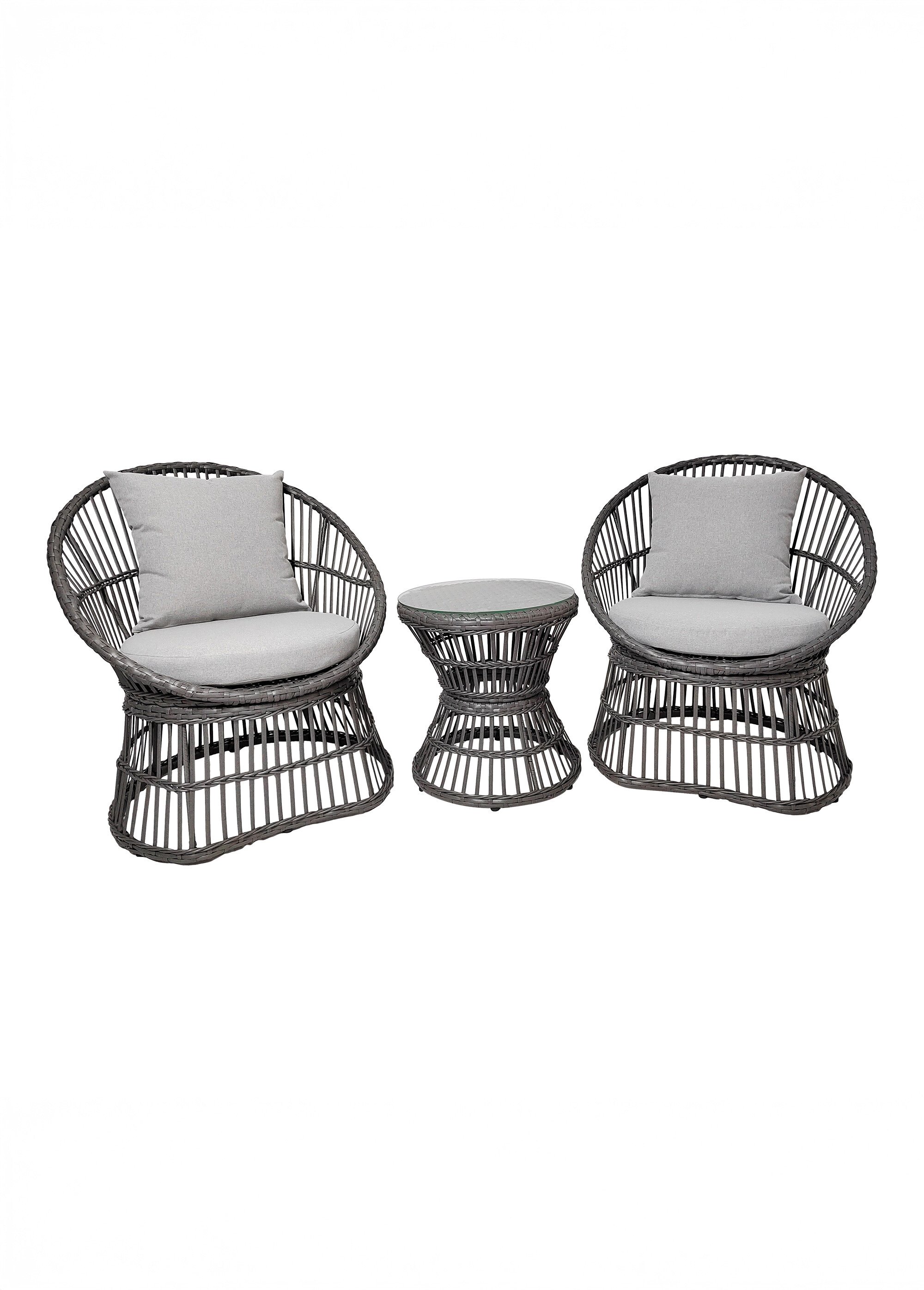 Set outdoor rotin 2 fauteuils + table GRIS HN-7701030 FA1