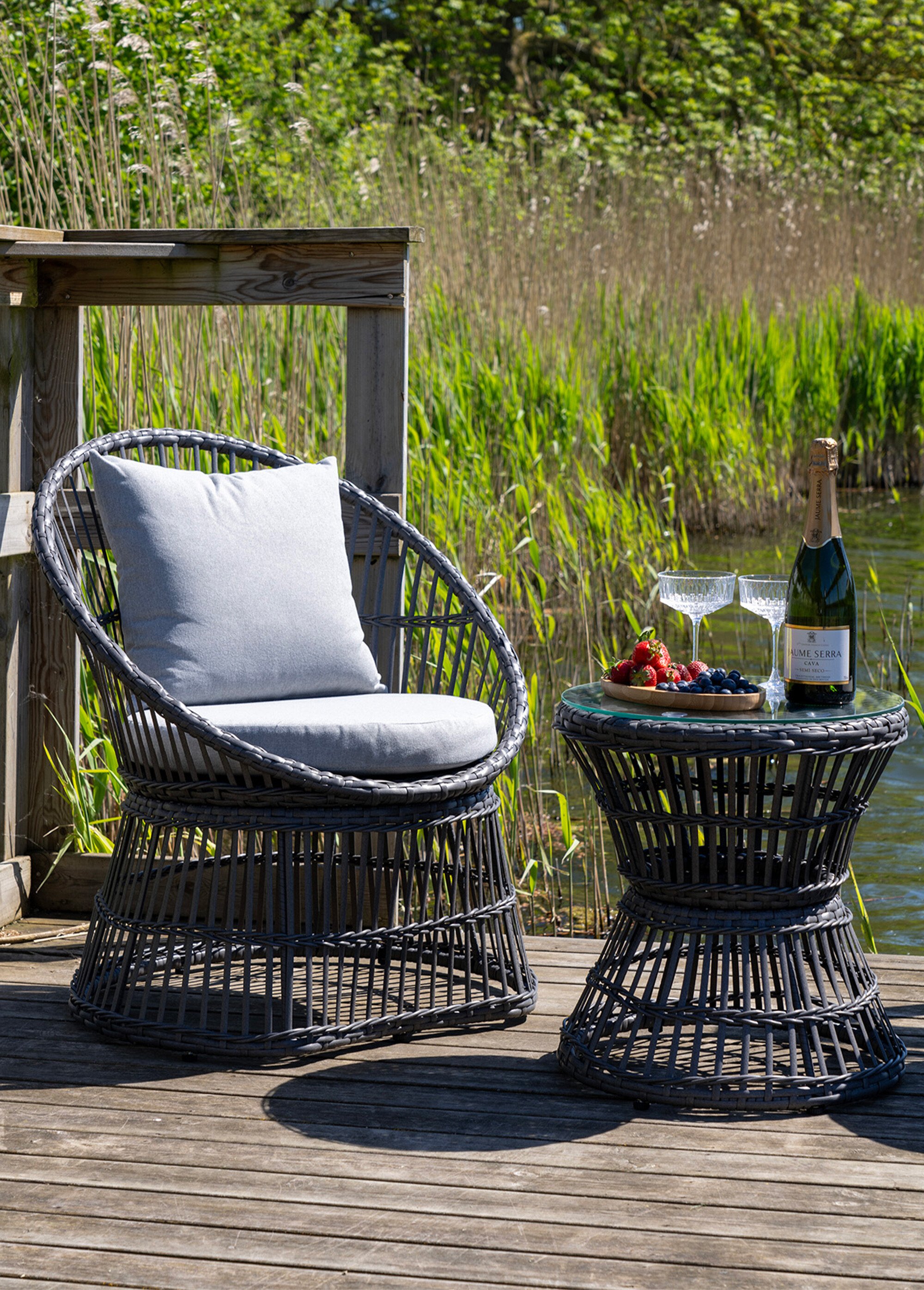 Set outdoor rotin 2 fauteuils + table GRIS HN-7701030 SI1