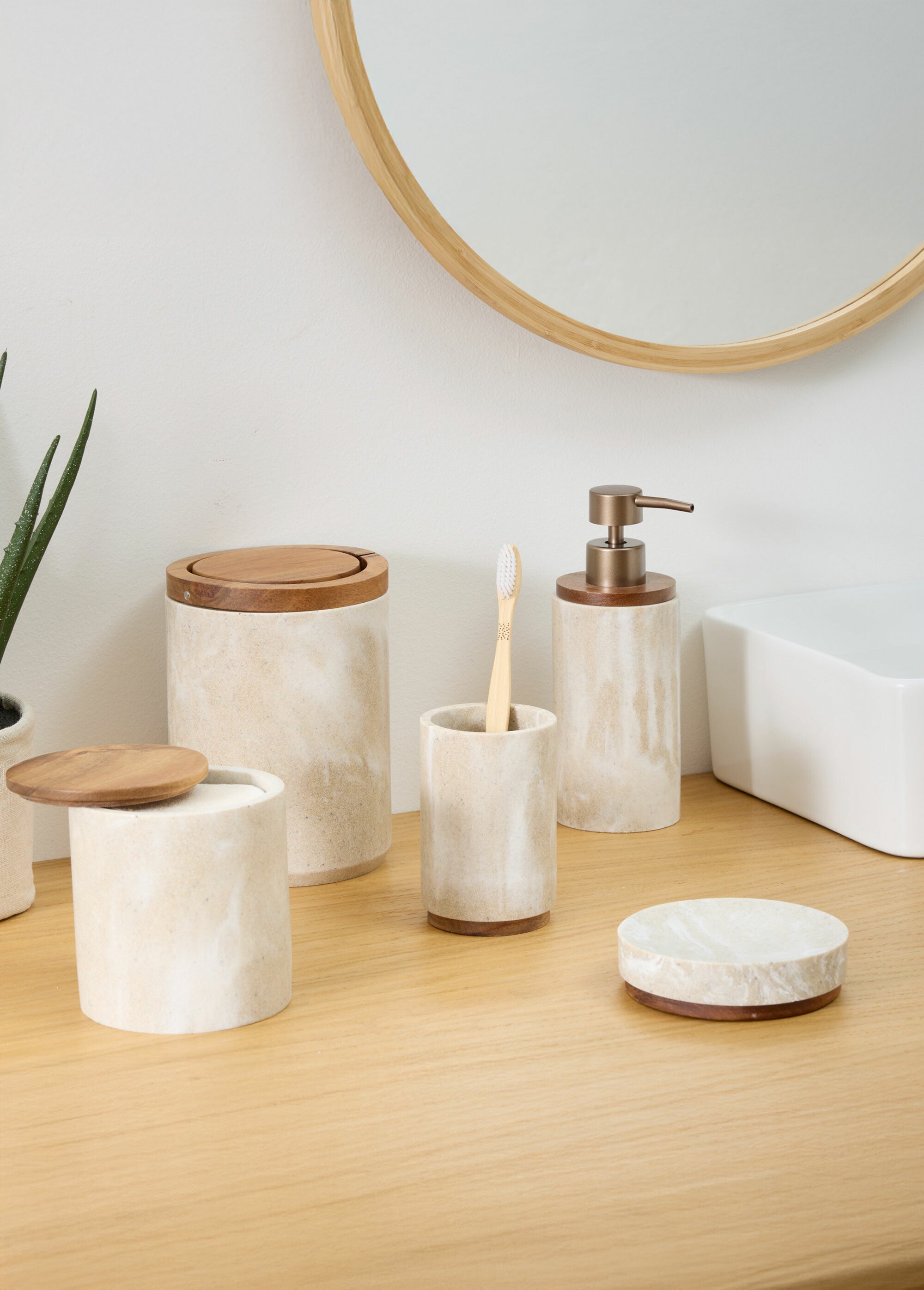 Set SDB distributeur savon et gobelet Beige JJA-LOTCOME SI1