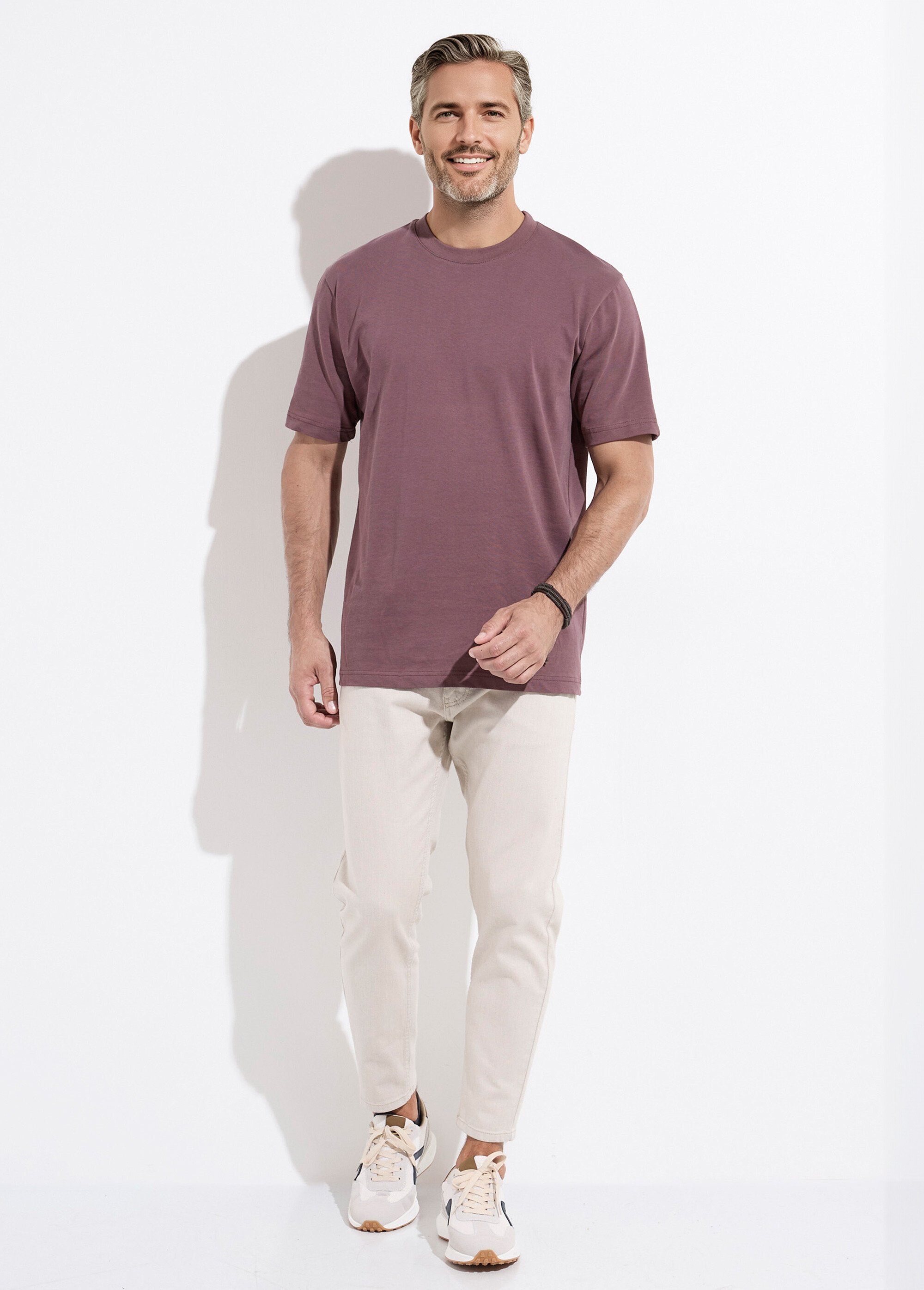 T-shirt col rond en coton épais Homme Violet IKA-LL662 SF1