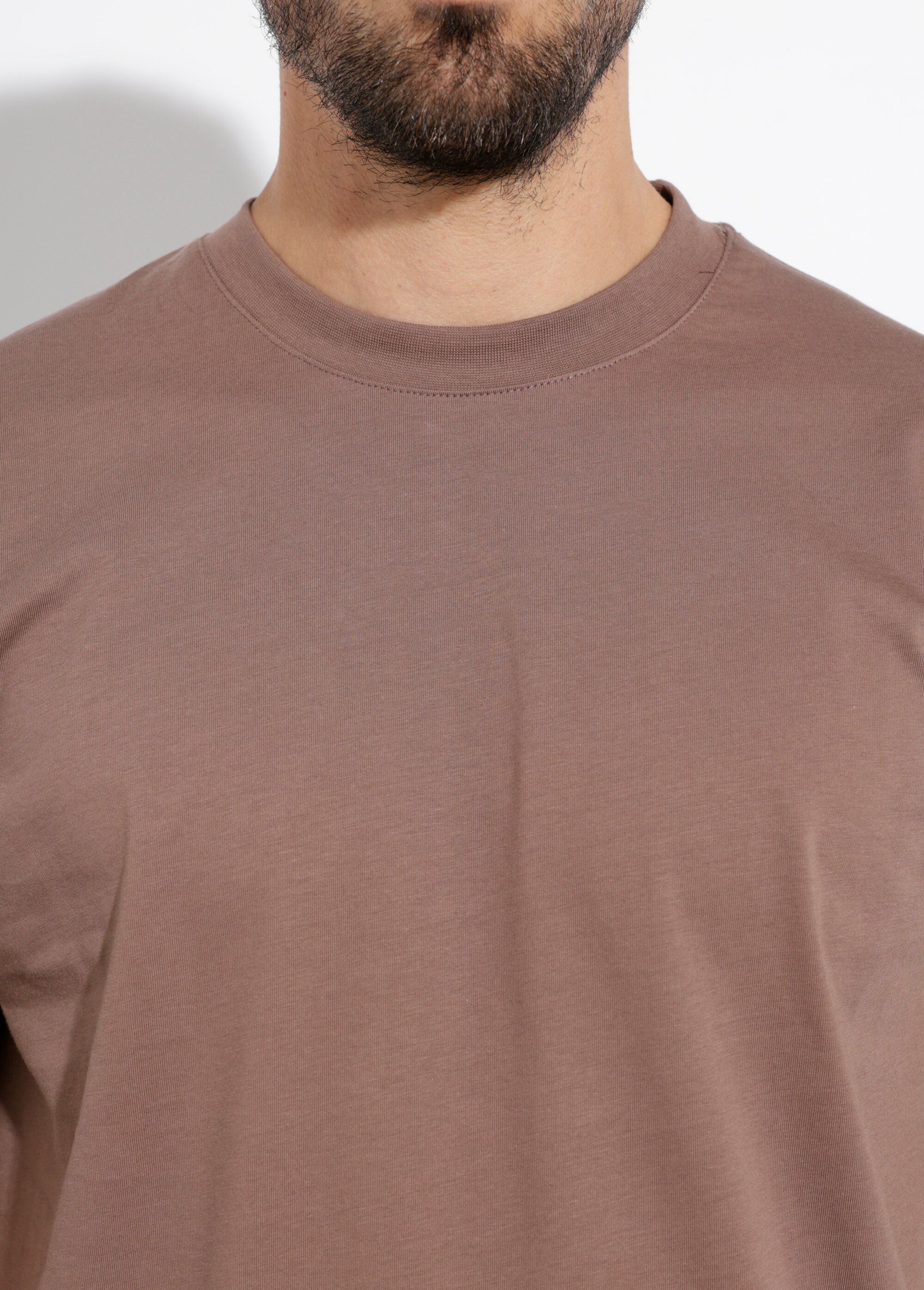 T-shirt col rond en coton épais Homme Marron IKA-LL662 DE1
