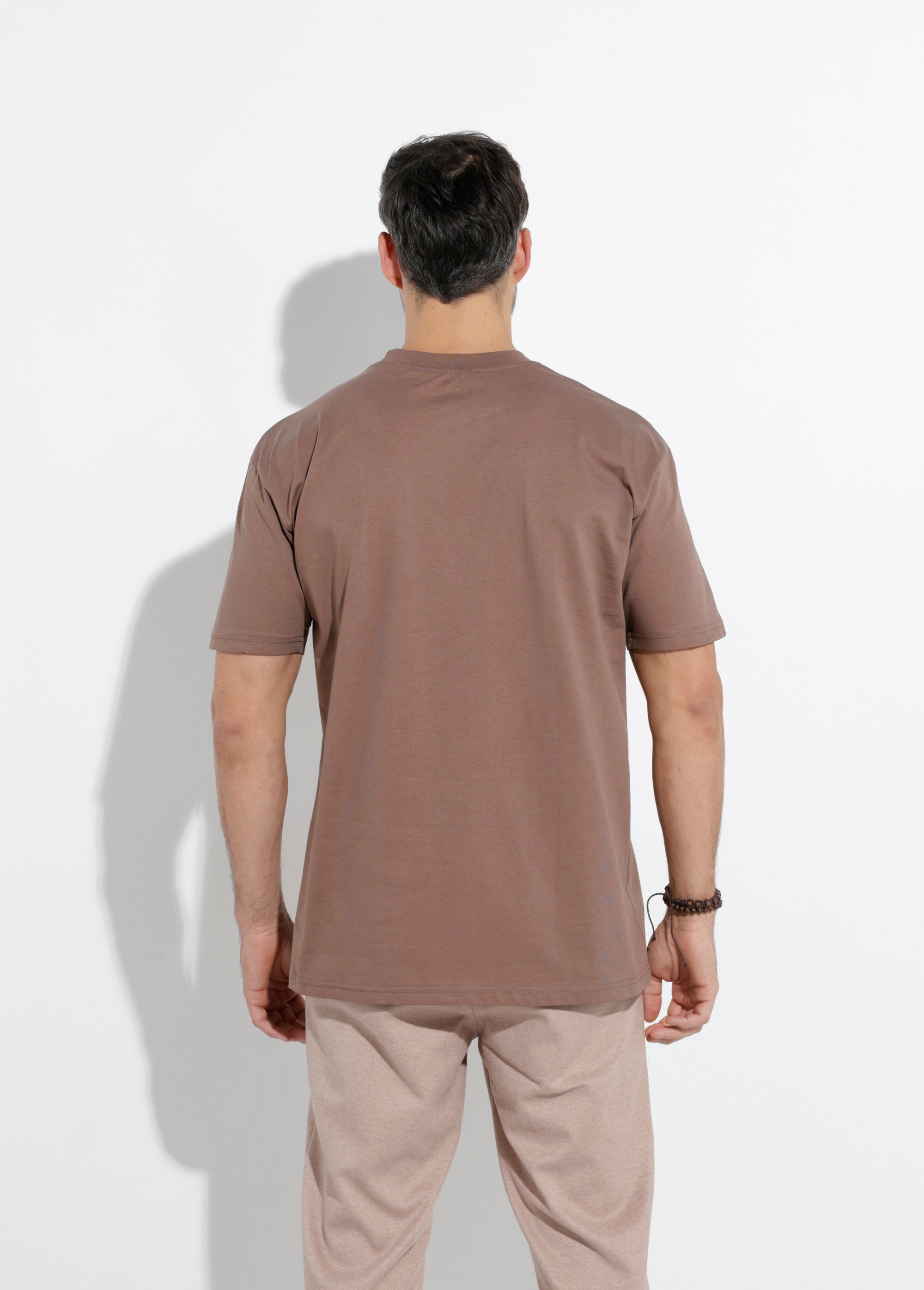 T-shirt col rond en coton épais Homme Marron IKA-LL662 DO1