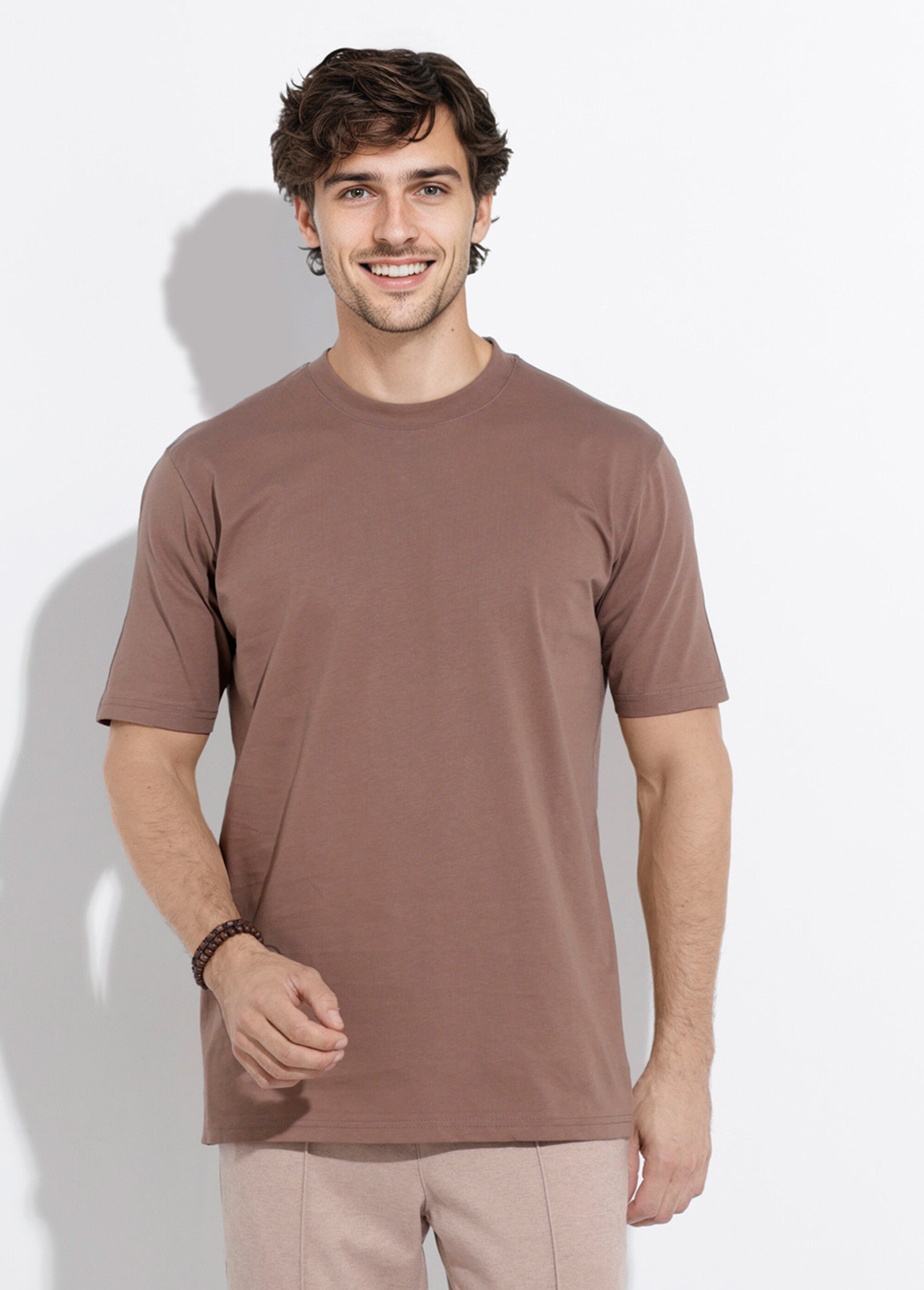 T-shirt col rond en coton épais Homme Marron IKA-LL662 FA1