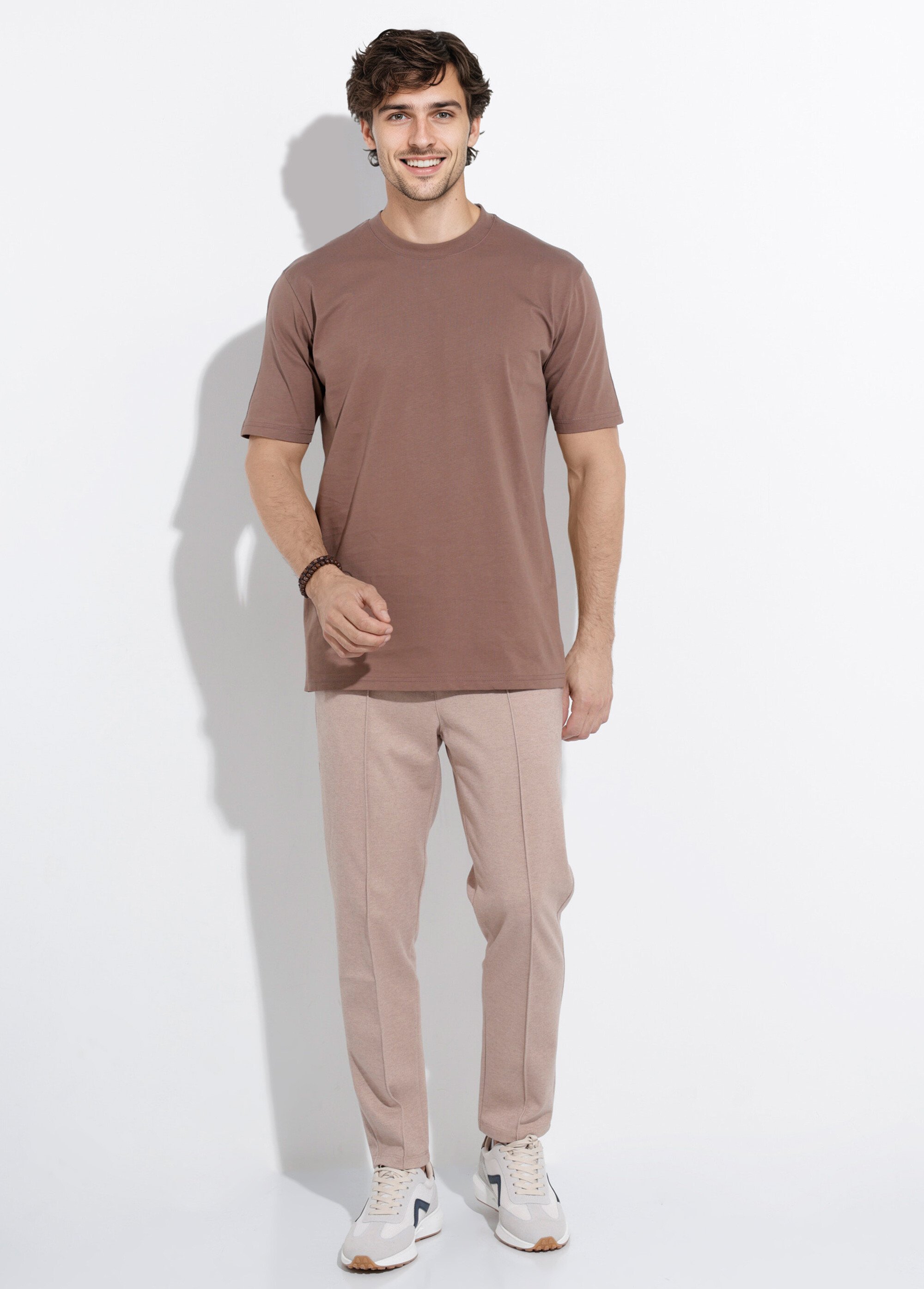 T-shirt col rond en coton épais Homme Marron IKA-LL662 SF1