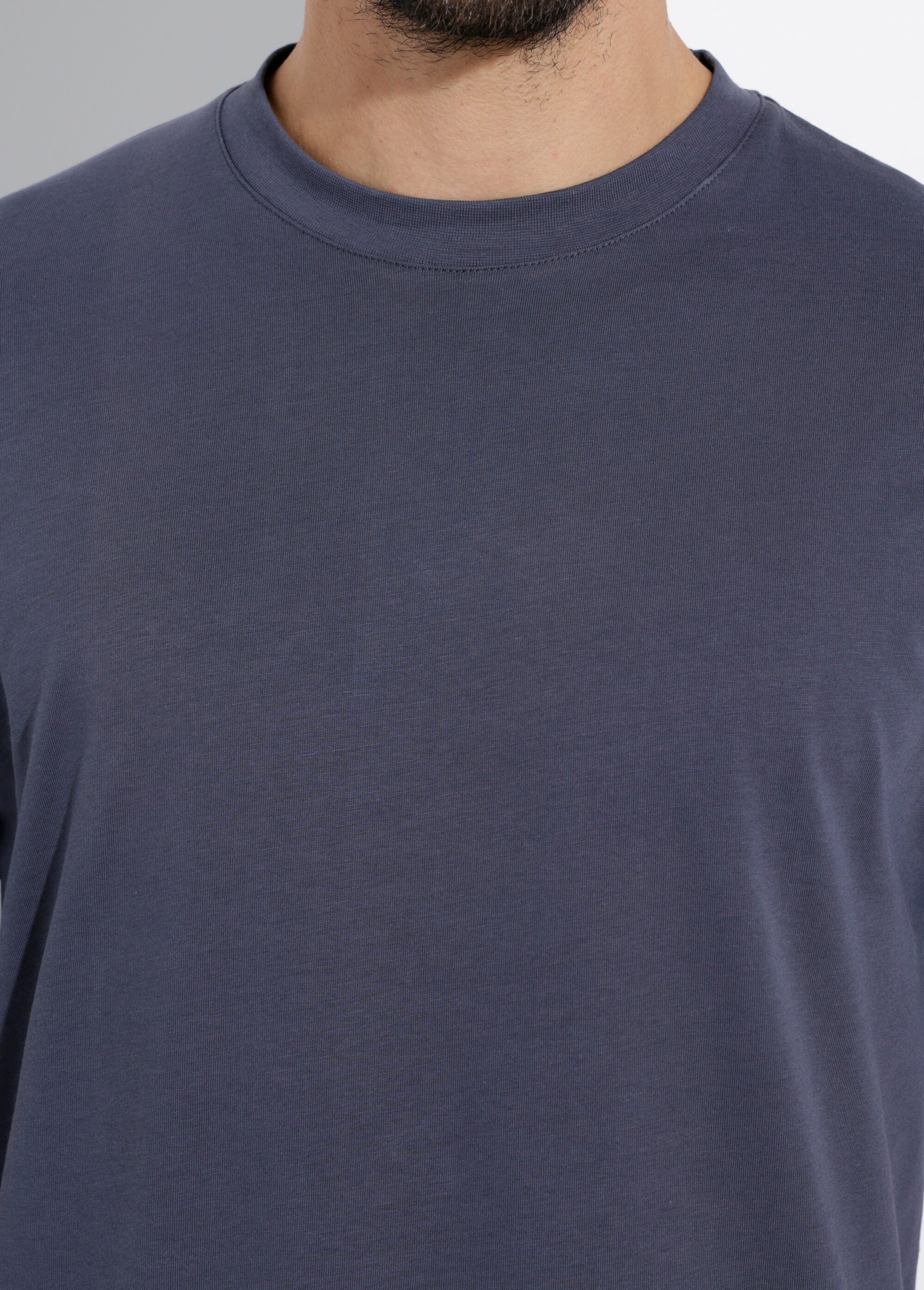 T-shirt col rond en coton épais Homme Bleu IKA-LL662 DE1