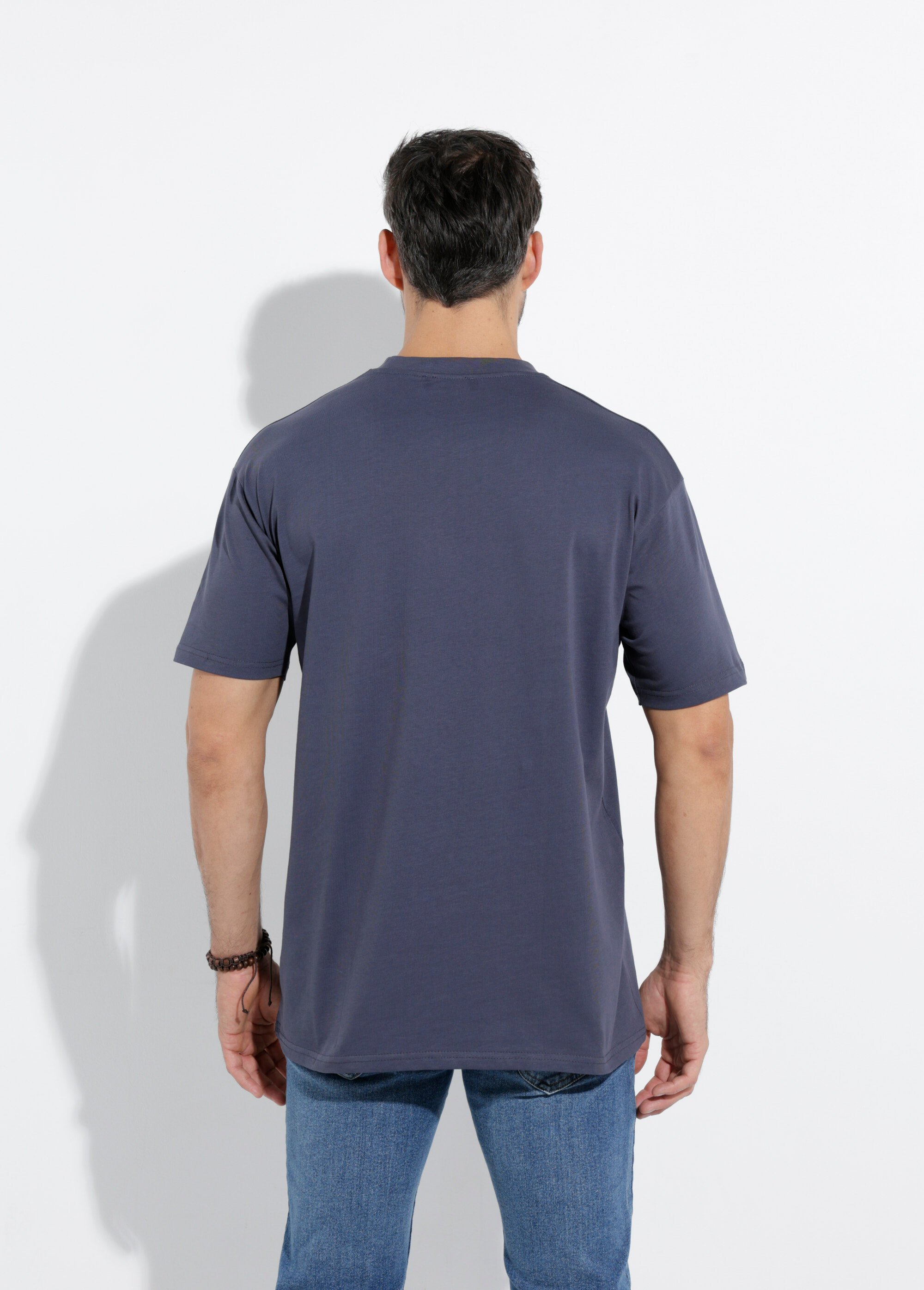 T-shirt col rond en coton épais Homme Bleu IKA-LL662 DO1
