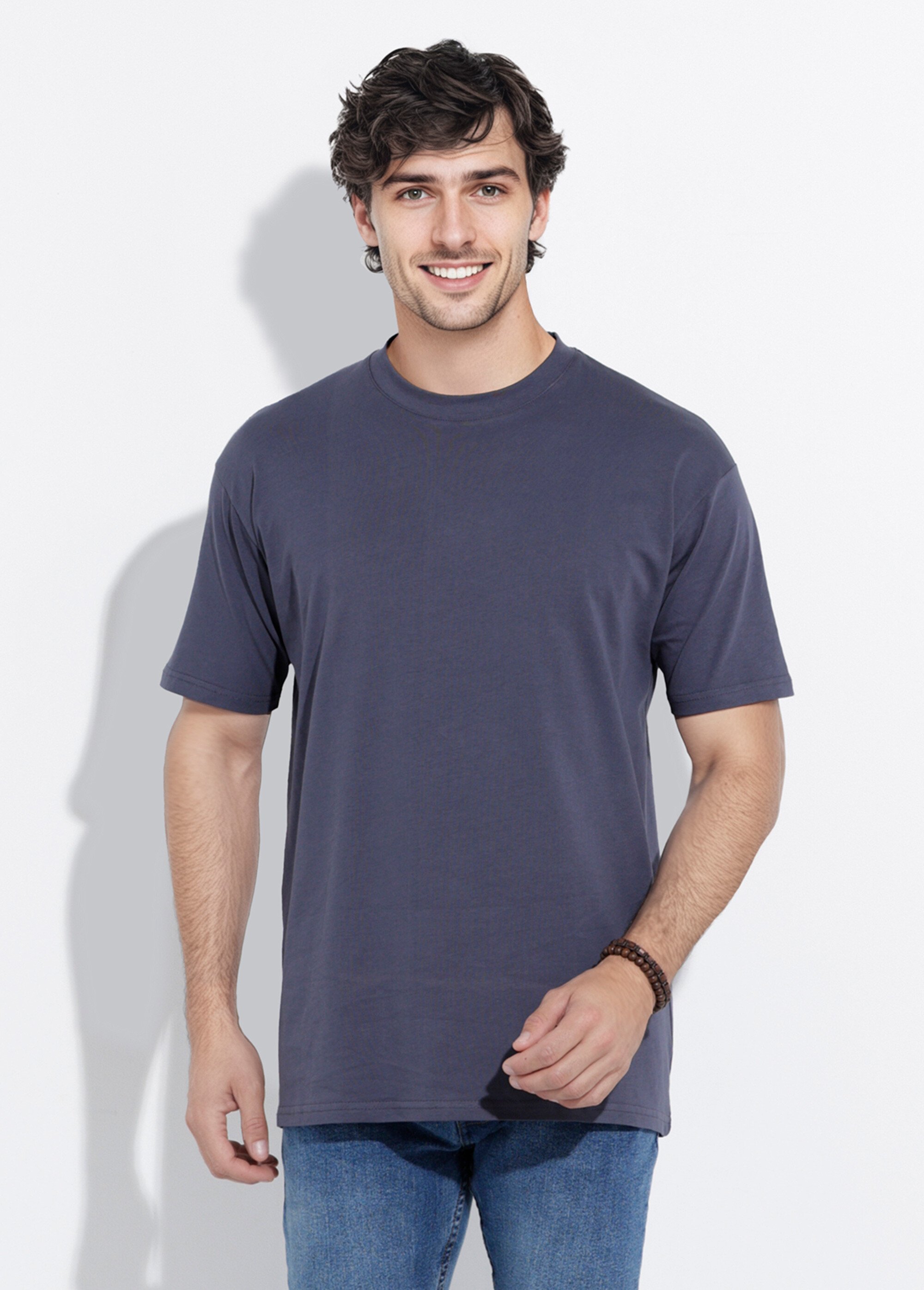 T-shirt col rond en coton épais Homme Bleu IKA-LL662 FA1