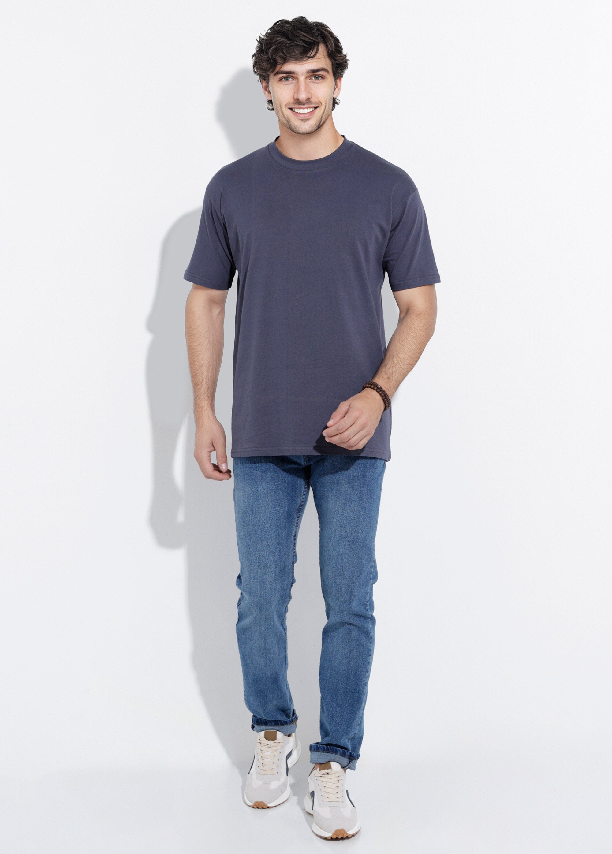 T-shirt col rond en coton épais Homme Bleu IKA-LL662 SF1