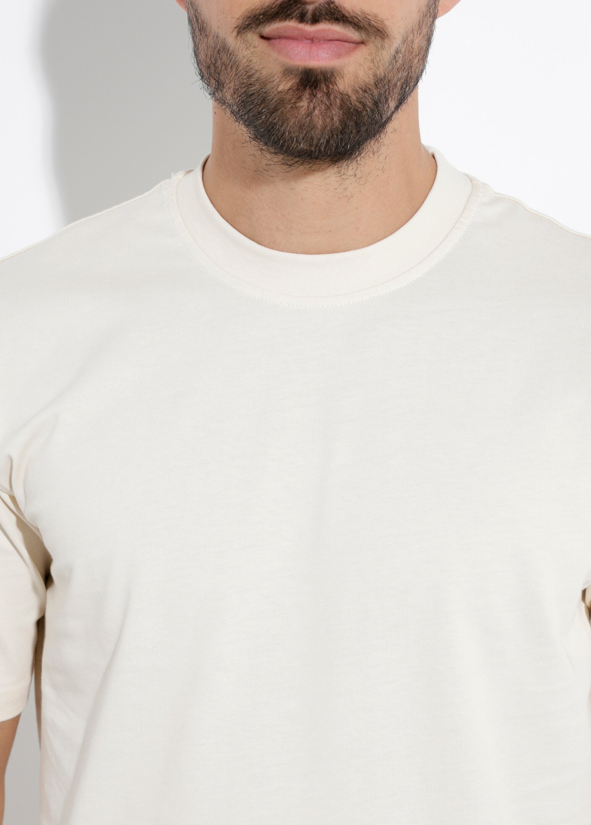 T-shirt col rond en coton épais Homme Beige IKA-LL662 DE1