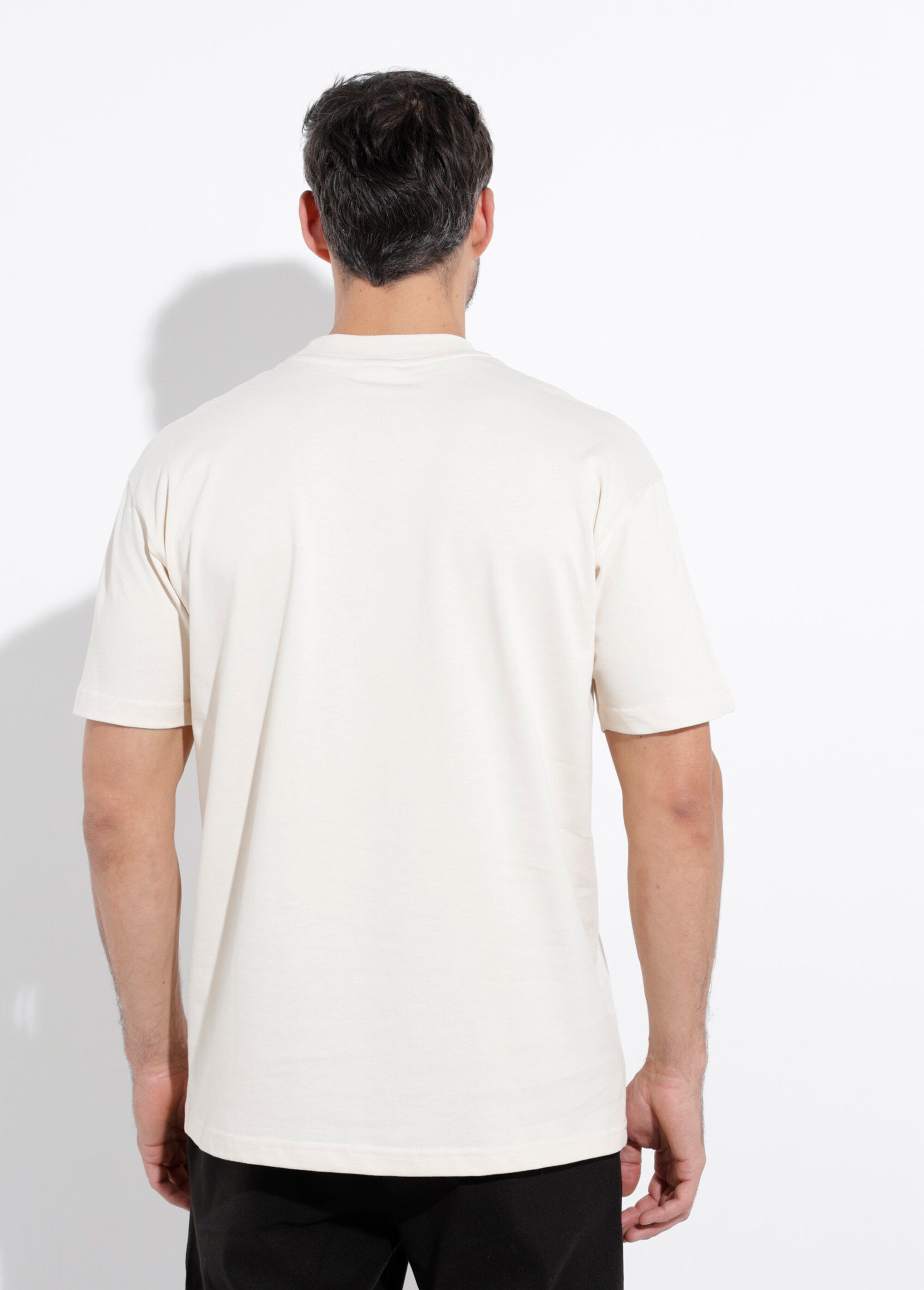 T-shirt col rond en coton épais Homme Beige IKA-LL662 DO1