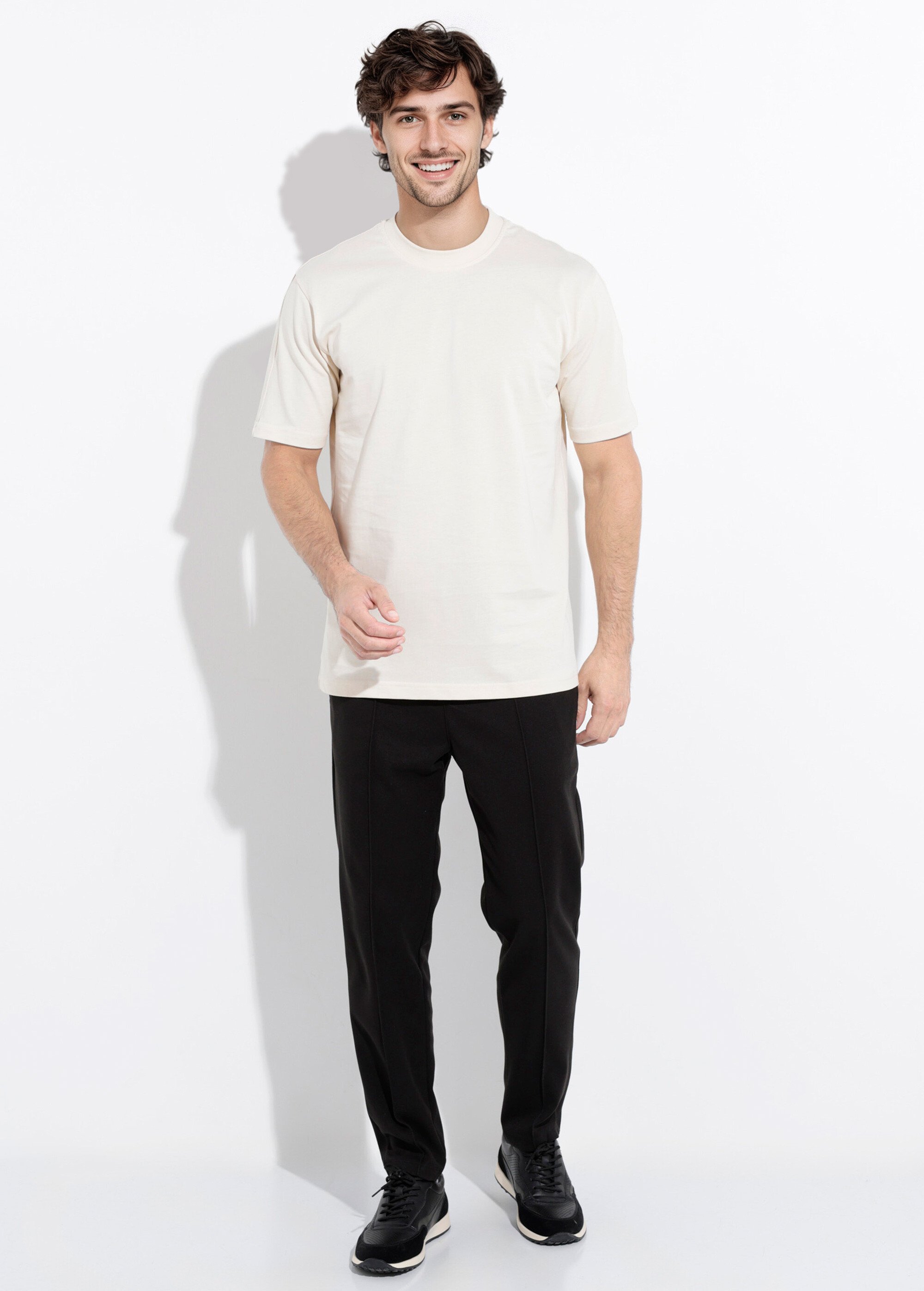 T-shirt col rond en coton épais Homme Beige IKA-LL662 SF1