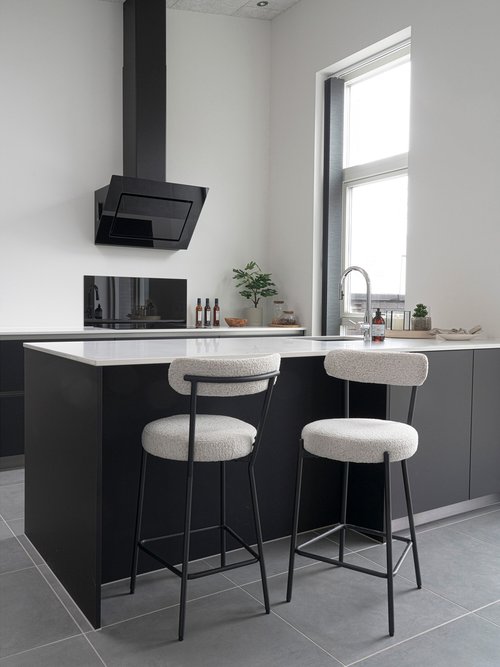 Tabouret de bar bouclette, structure métal BLANC HN-1001361 SI1