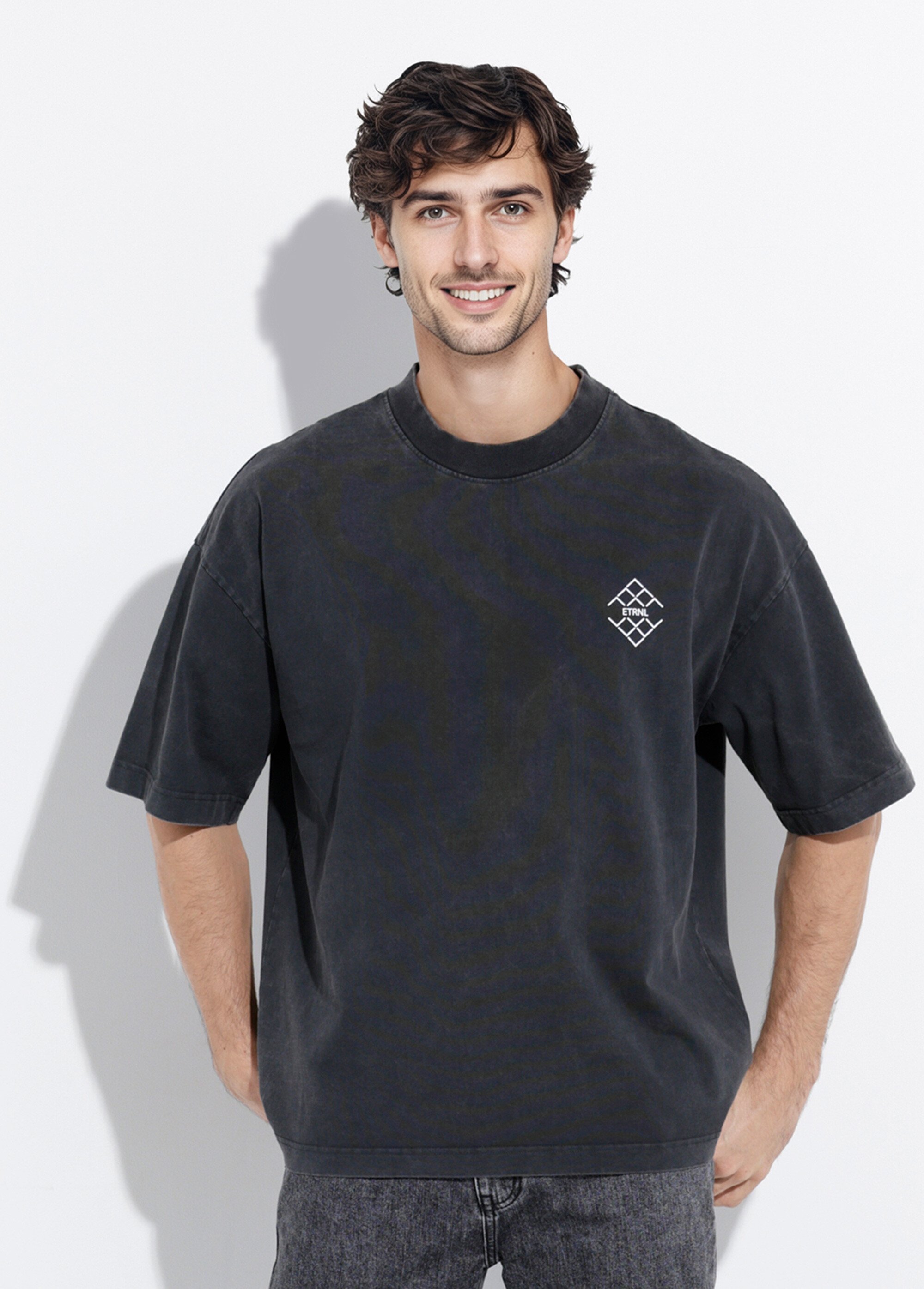 T-shirt inscriptions devant et dos Homme Noir IKA-25002 FA1