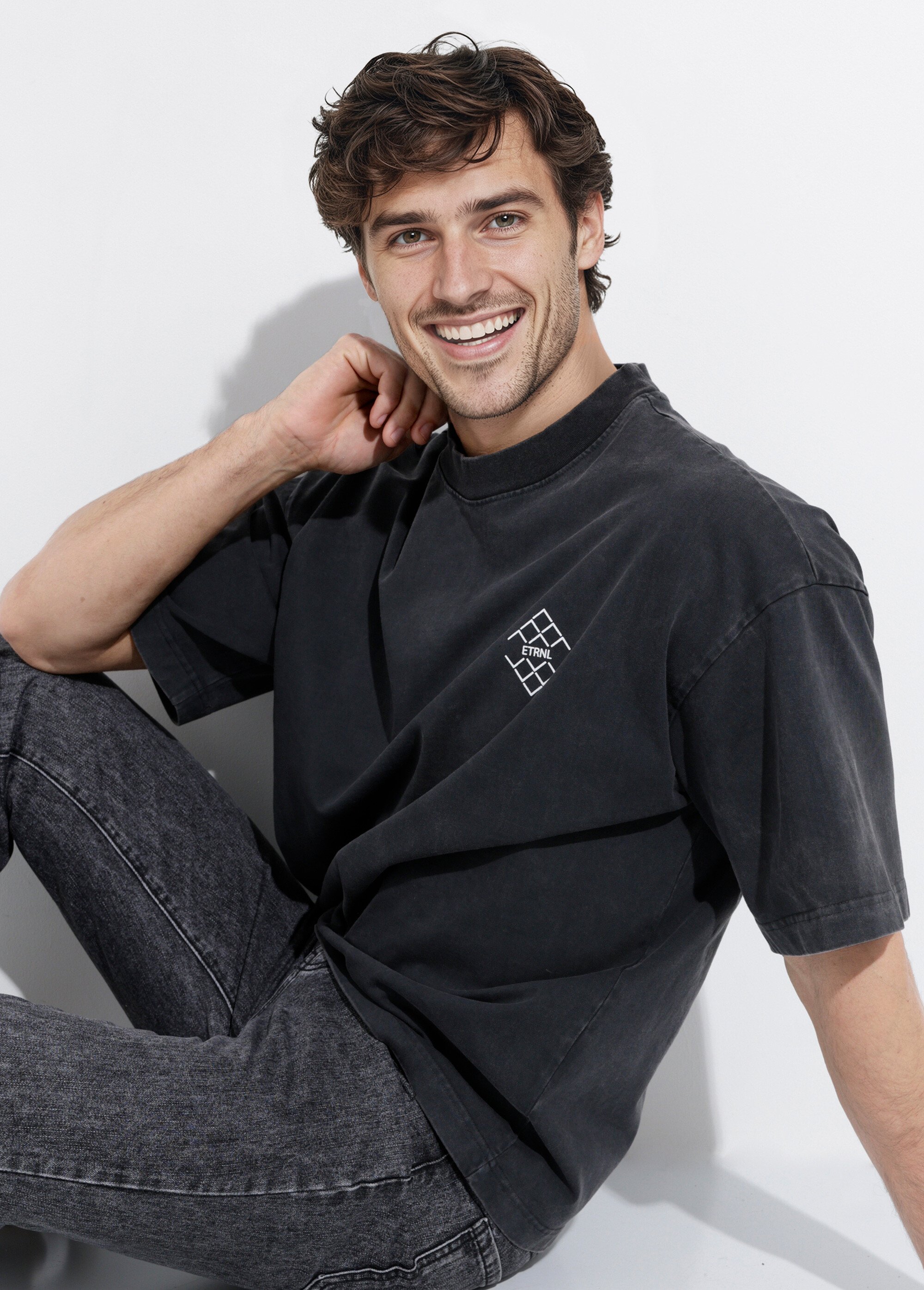 T-shirt inscriptions devant et dos Homme Noir IKA-25002 MV1