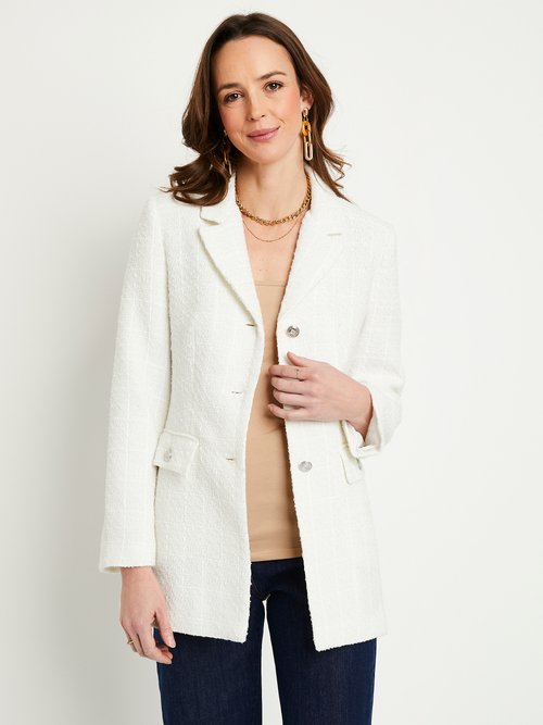 Veste droite boutonnée tissu natté col tailleur Femme Beige TILLOY FA2