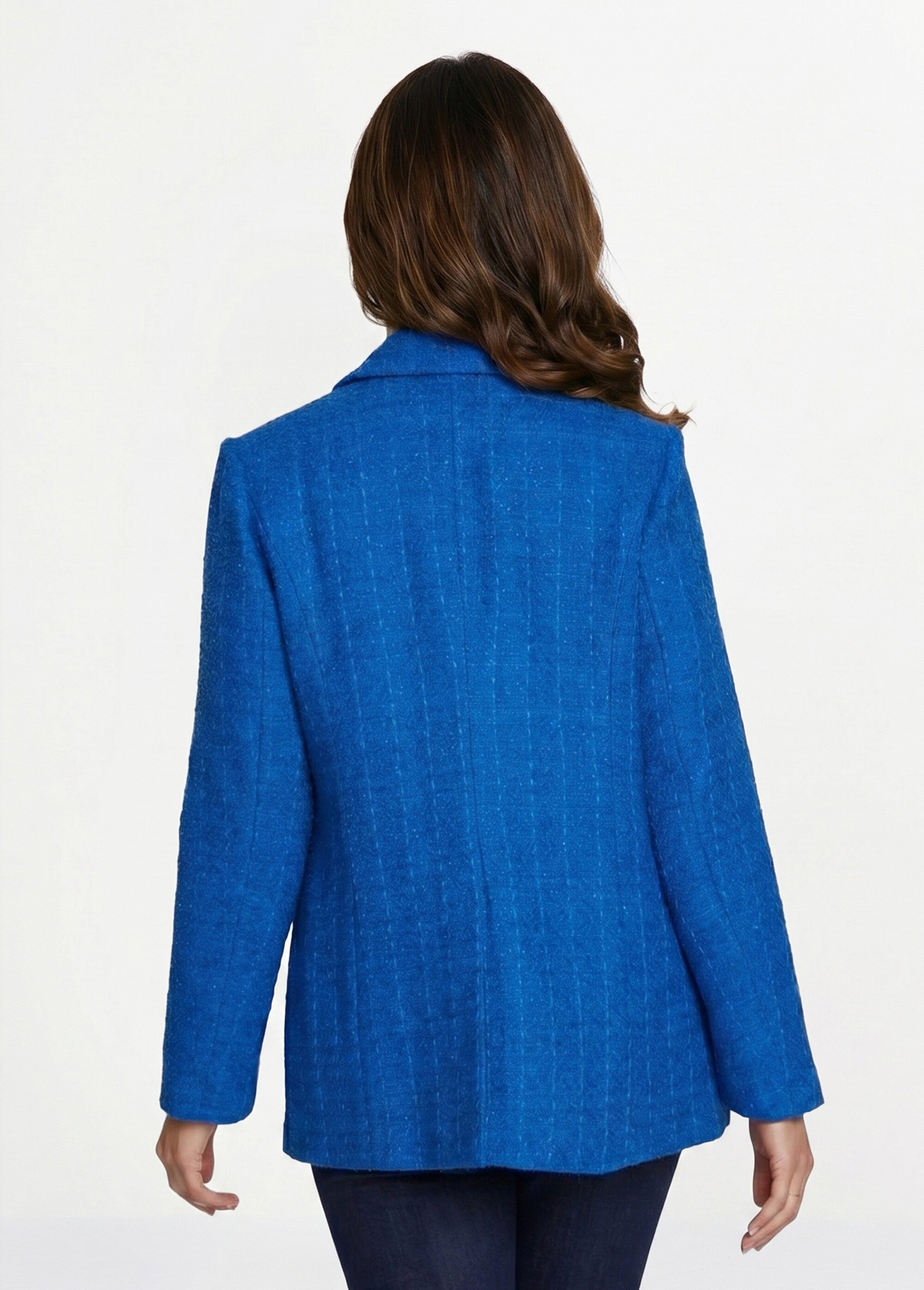 Veste droite boutonnée tissu natté col tailleur