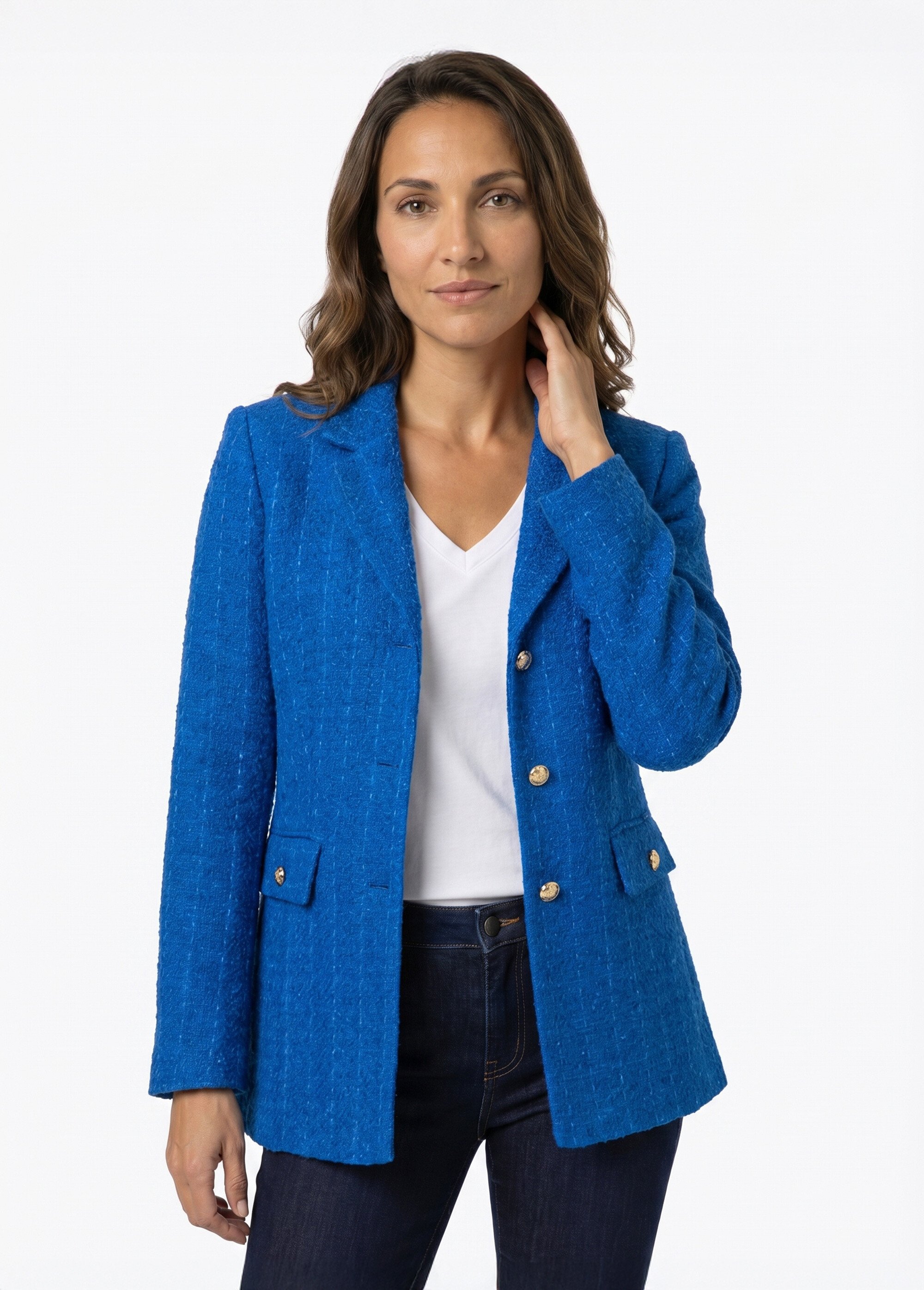 Veste droite boutonnée tissu natté col tailleur Femme Bleu TILLOY FA1