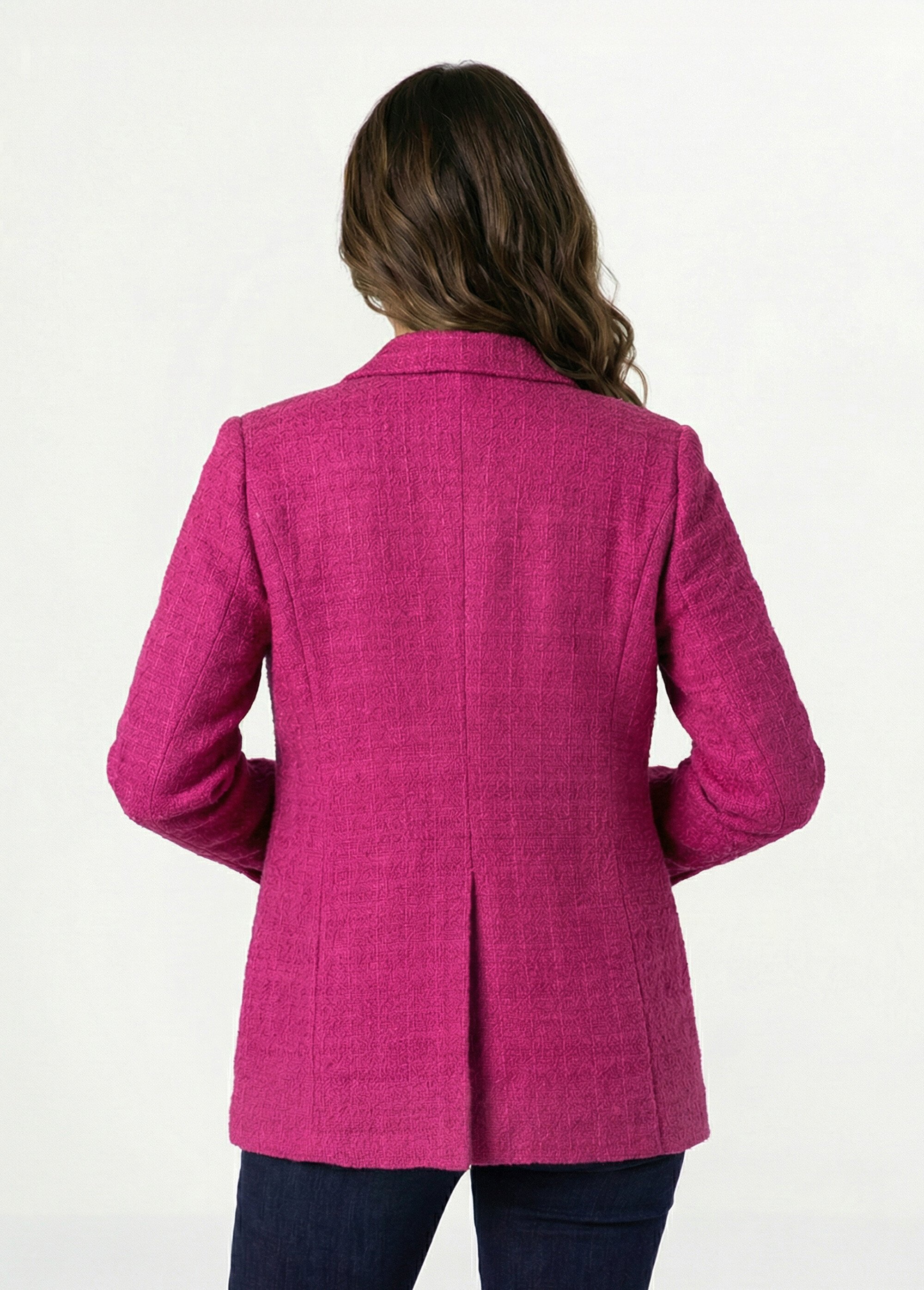Veste droite boutonnée tissu natté col tailleur