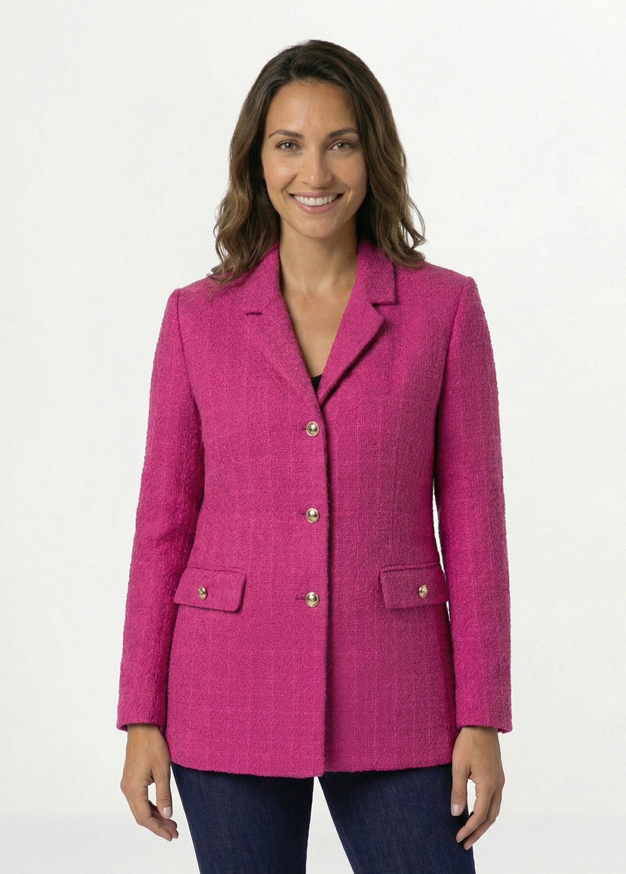Veste droite boutonnée tissu natté col tailleur Femme Rose TILLOY FA1