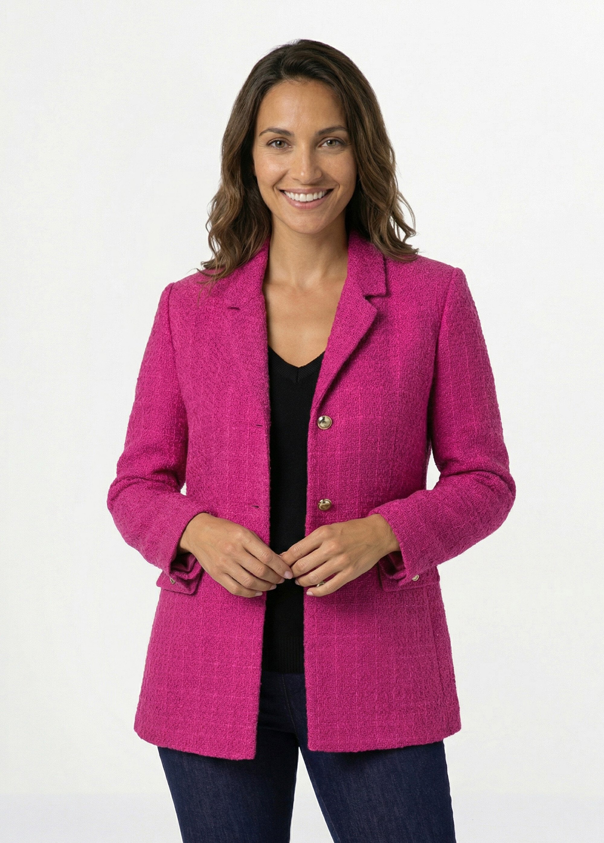 Veste droite boutonnée tissu natté col tailleur Femme Rose TILLOY FA2