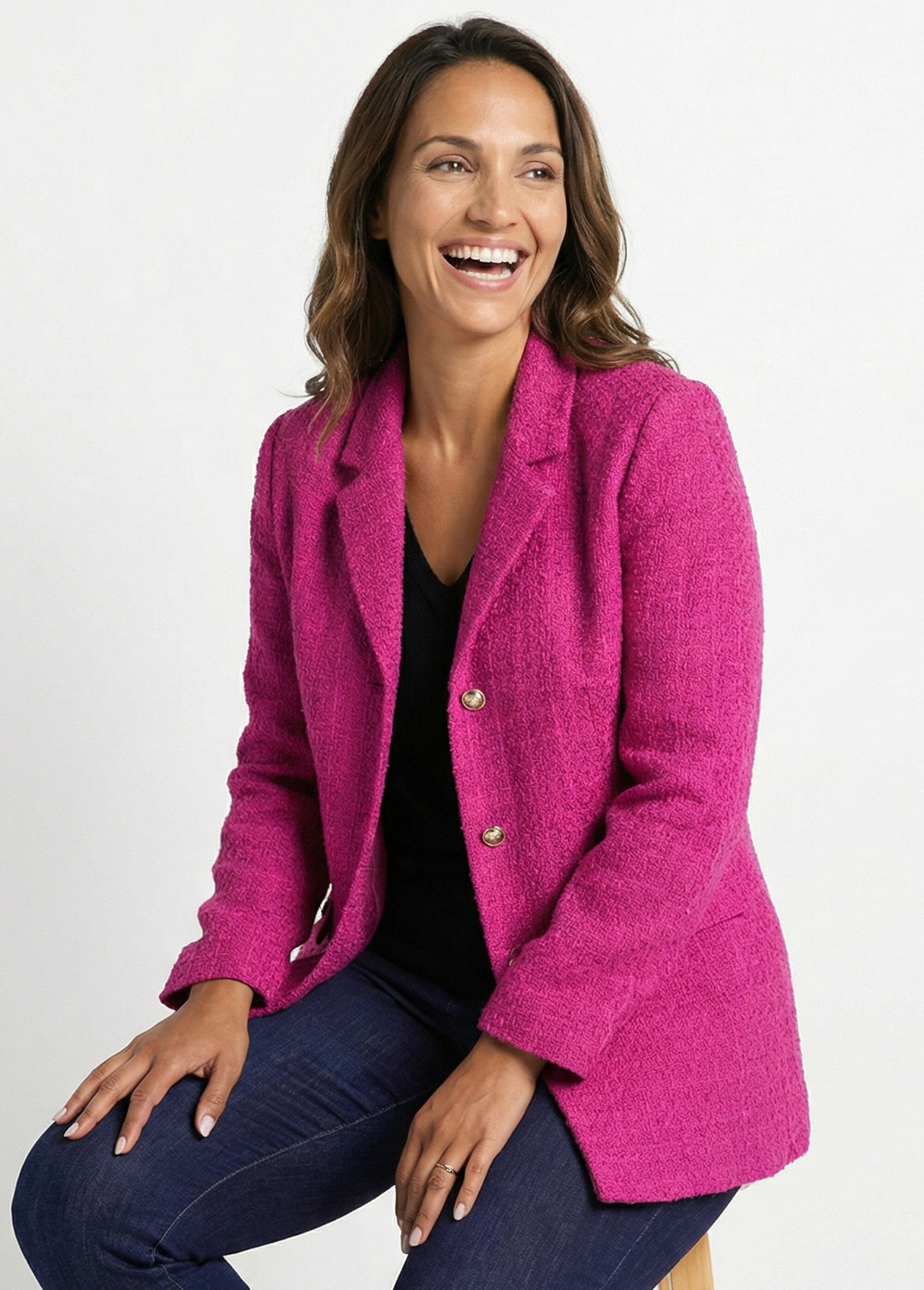 Veste droite boutonnée tissu natté col tailleur Femme Rose TILLOY MV1