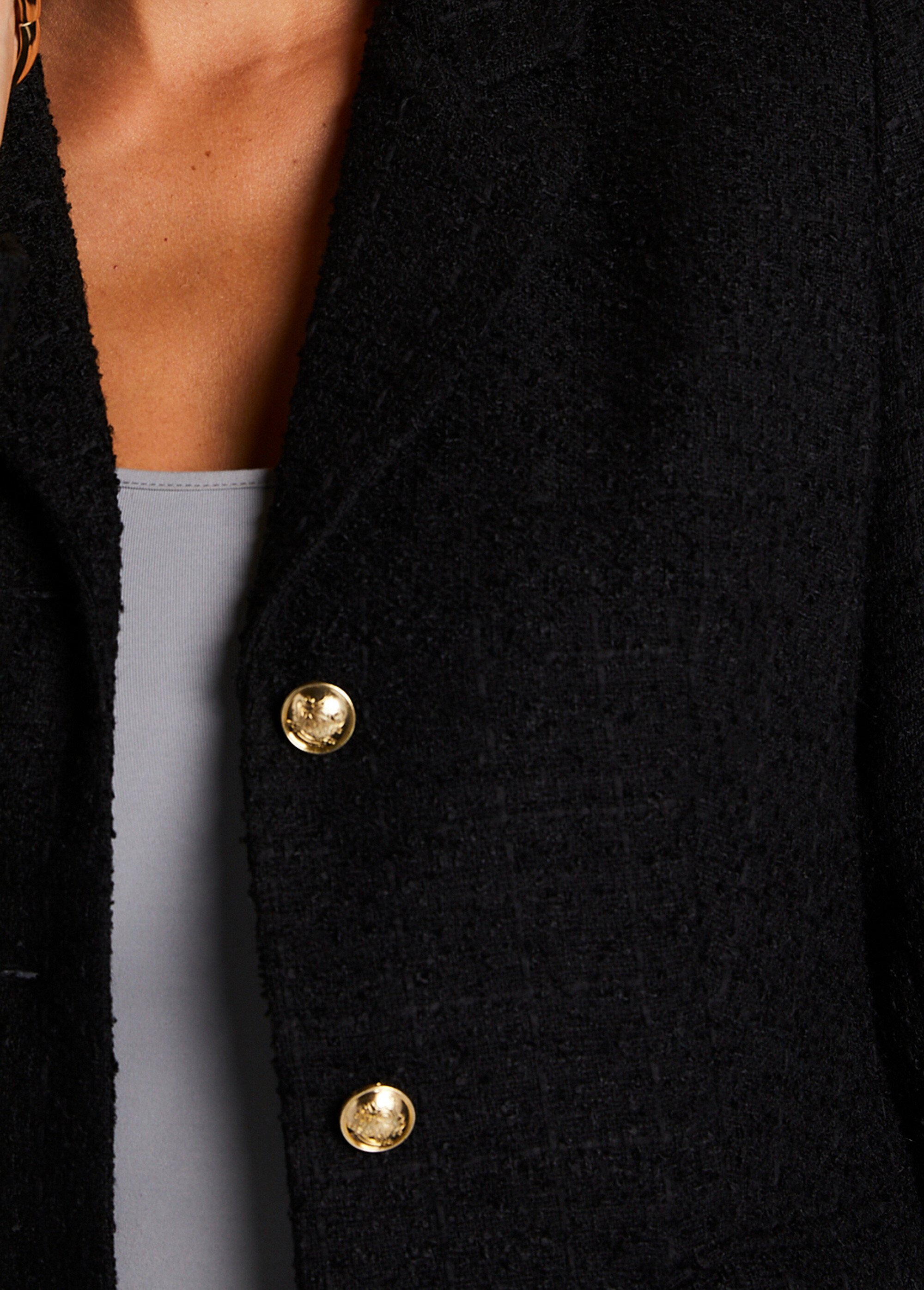 Veste droite boutonnée tissu natté col tailleur