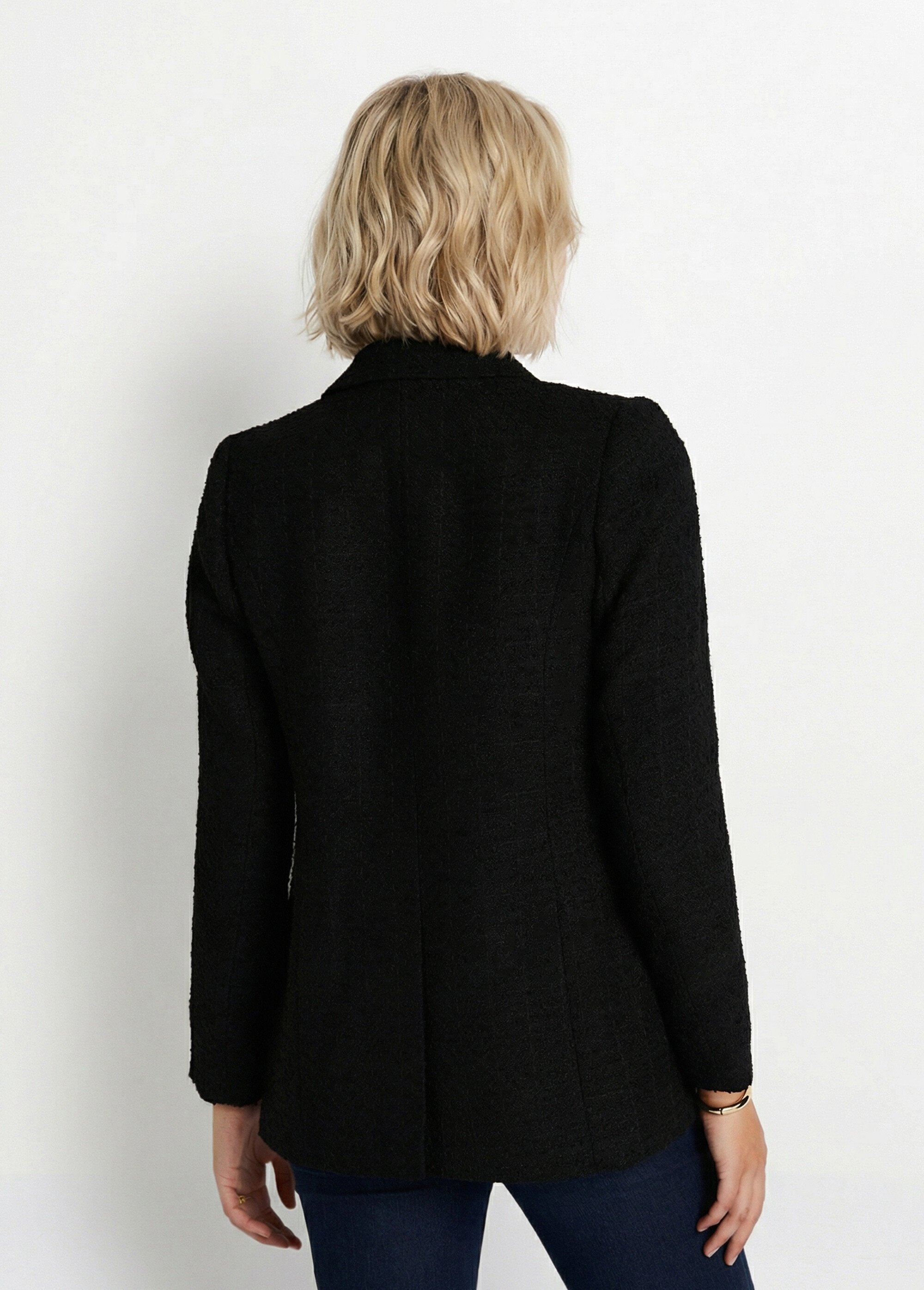 Veste droite boutonnée tissu natté col tailleur