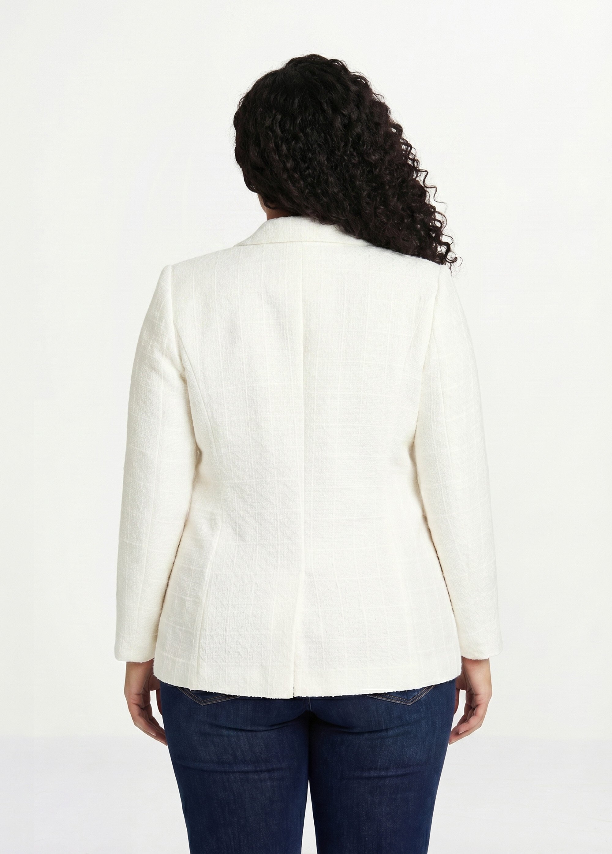 Veste droite boutonnée tissu natté col tailleur