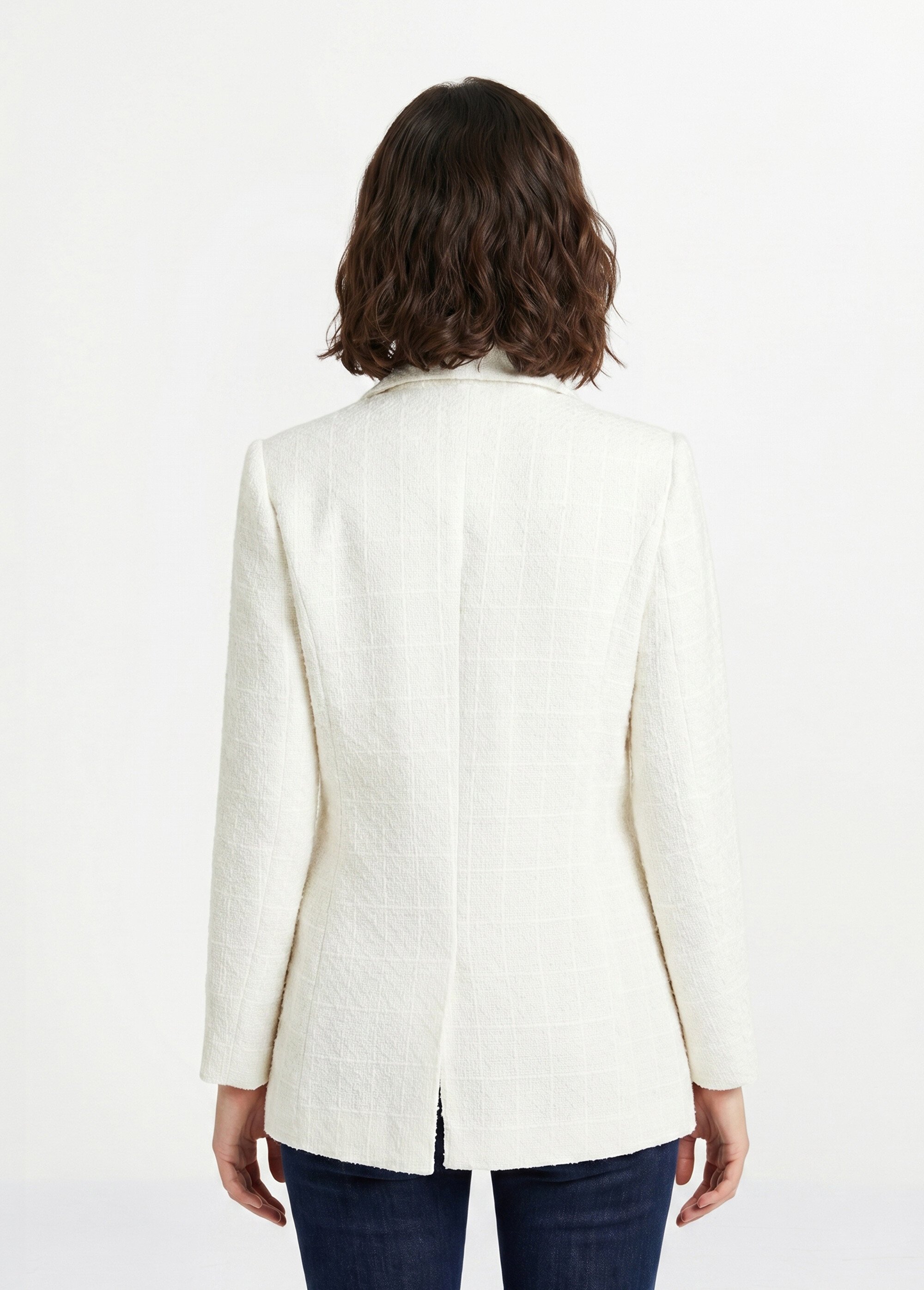 Veste droite boutonnée tissu natté col tailleur