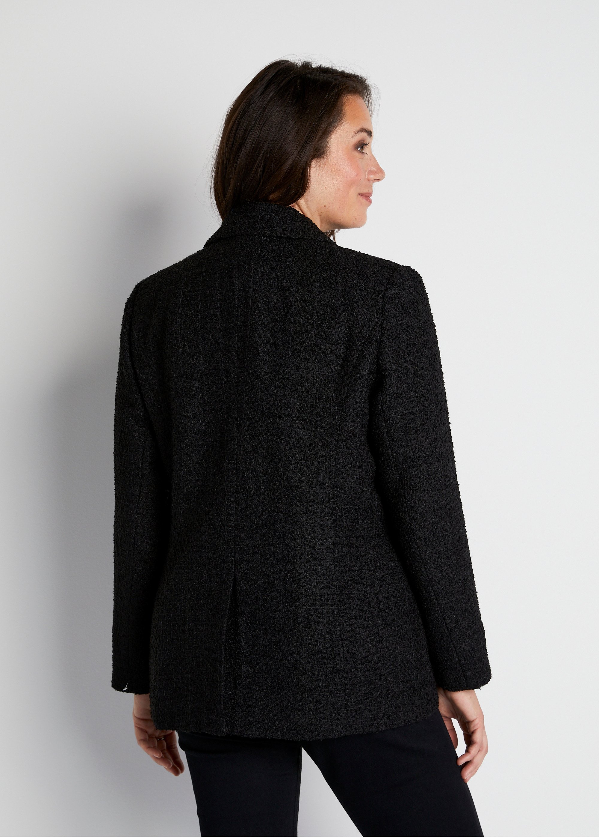 Veste droite boutonnée tissu natté col tailleur
