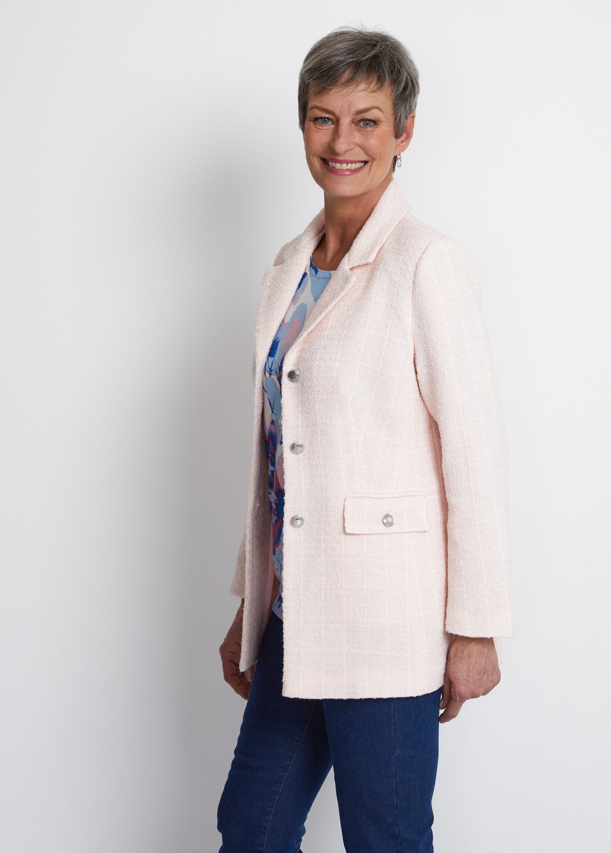 Veste droite boutonnée tissu natté col tailleur Femme Rose TILLOY DR1