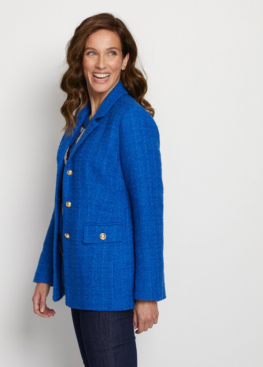 Veste droite boutonnée tissu natté col tailleur Femme Bleu TILLOY DR1