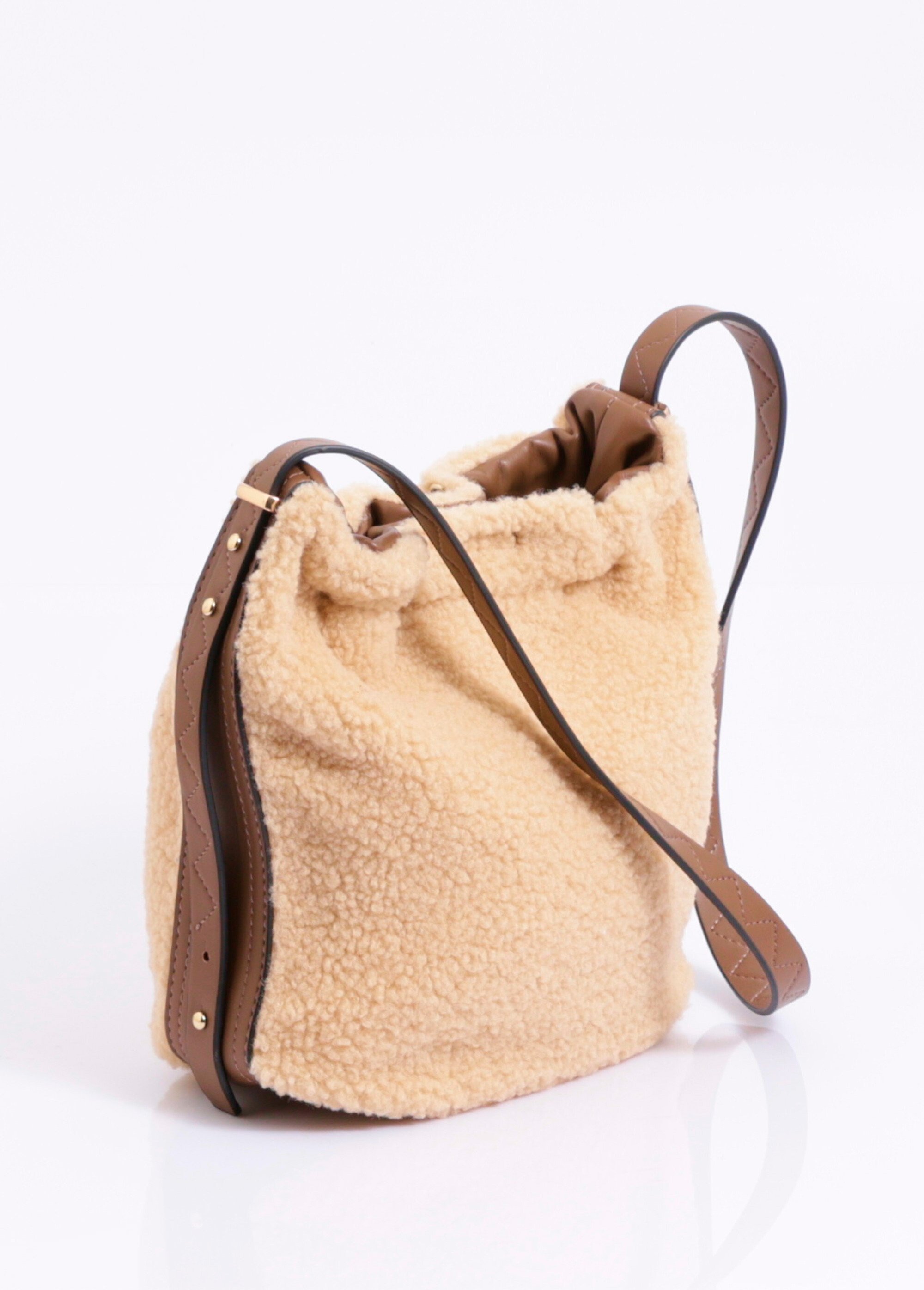 Sac seau type peau lainée, simili cuir Femme Beige MIM25631 DE1
