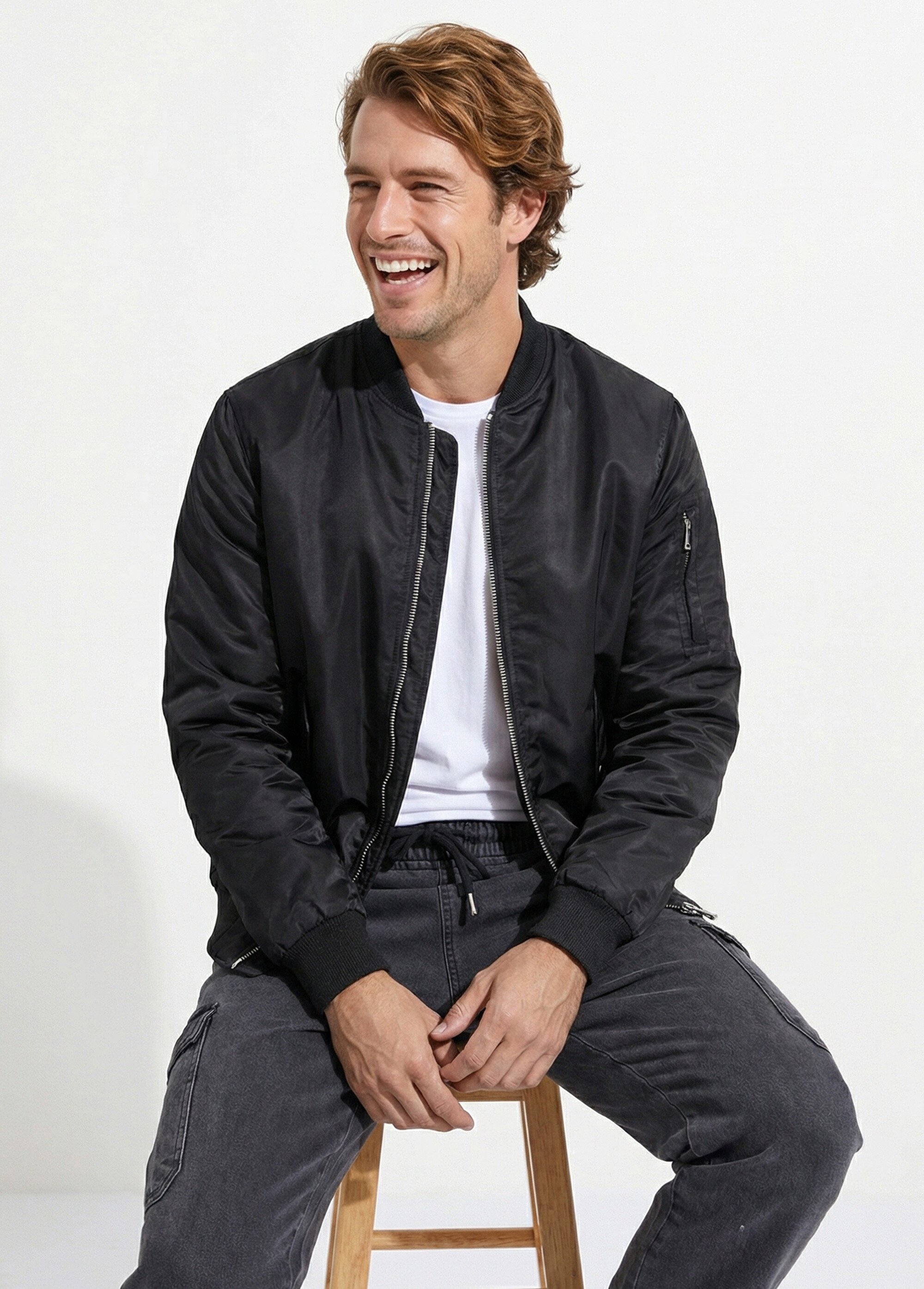 Blouson bomber satiné zip métal