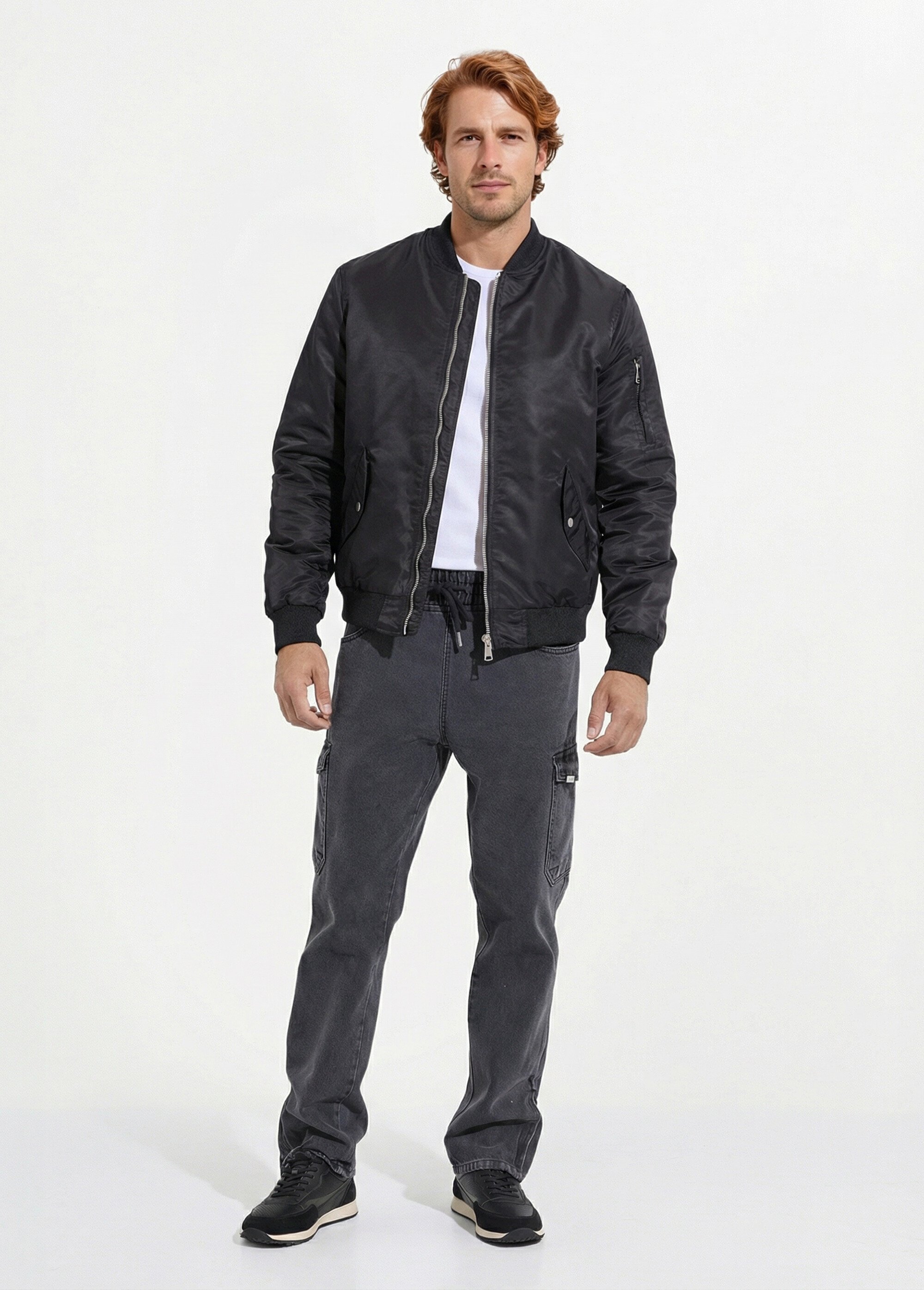 Blouson bomber satiné zip métal Homme Noir FRIQQ161S98-1 SF1