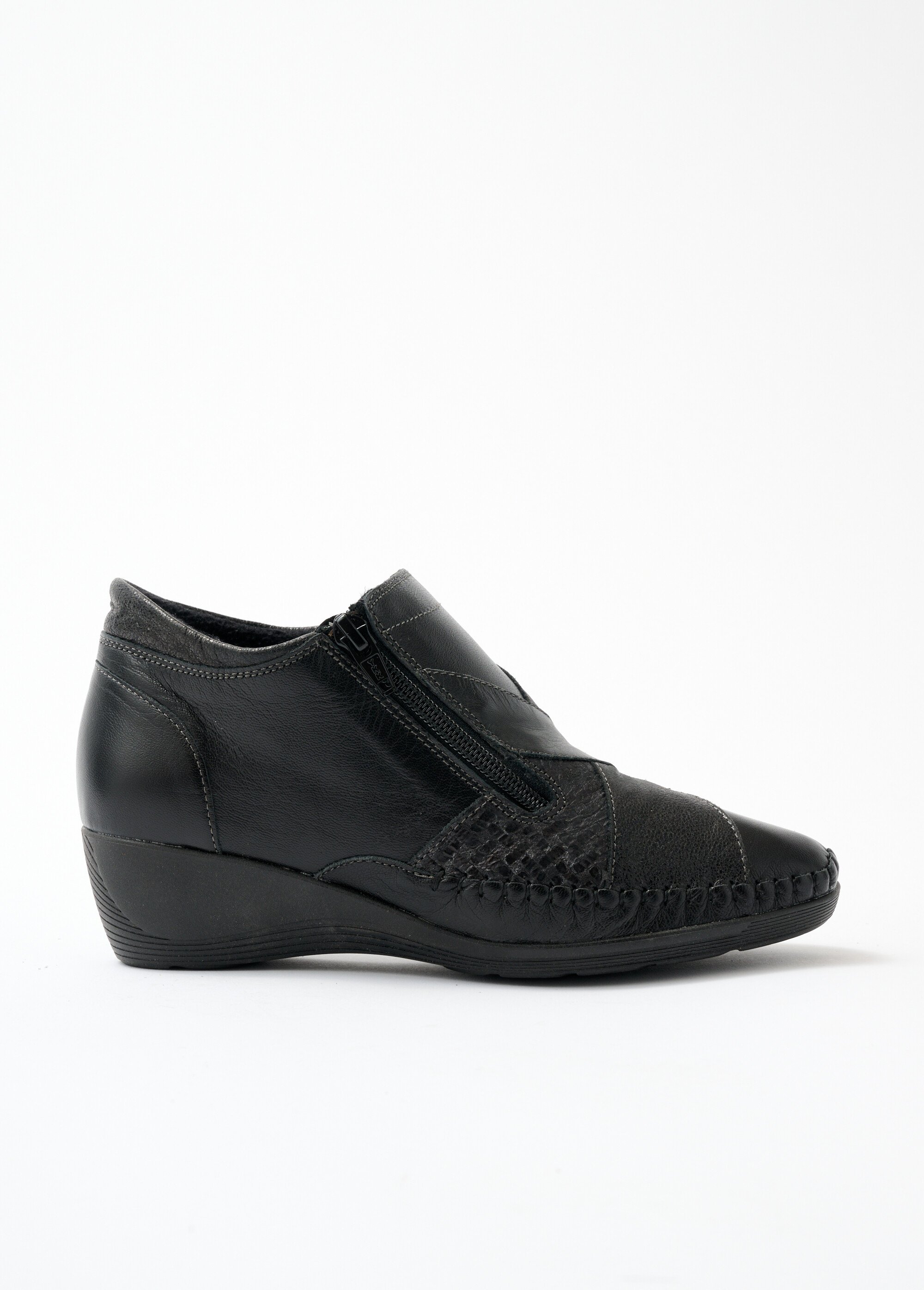 Boots largeur confort zippés cuir Femme Noir OURANOS DR1