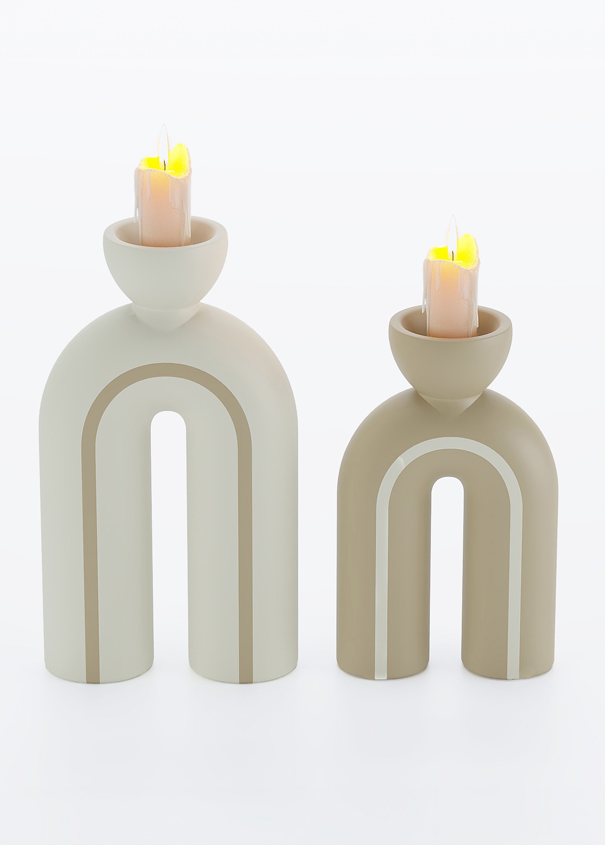 Bougeoirs arty minimalistes céramique mate CREME ET BEIGE POT-CHICAGO DE1