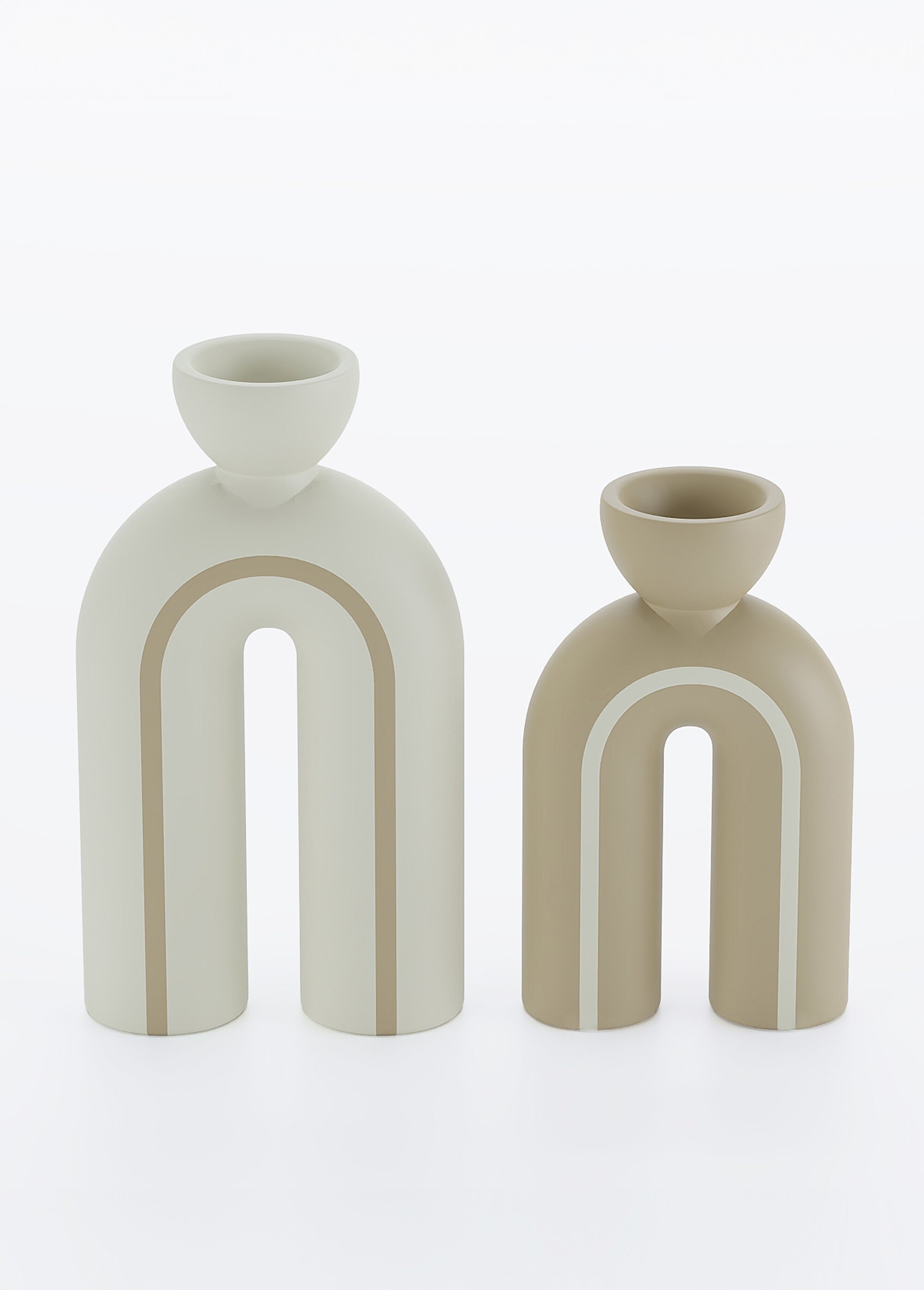 Bougeoirs arty minimalistes céramique mate CREME ET BEIGE POT-CHICAGO FA1