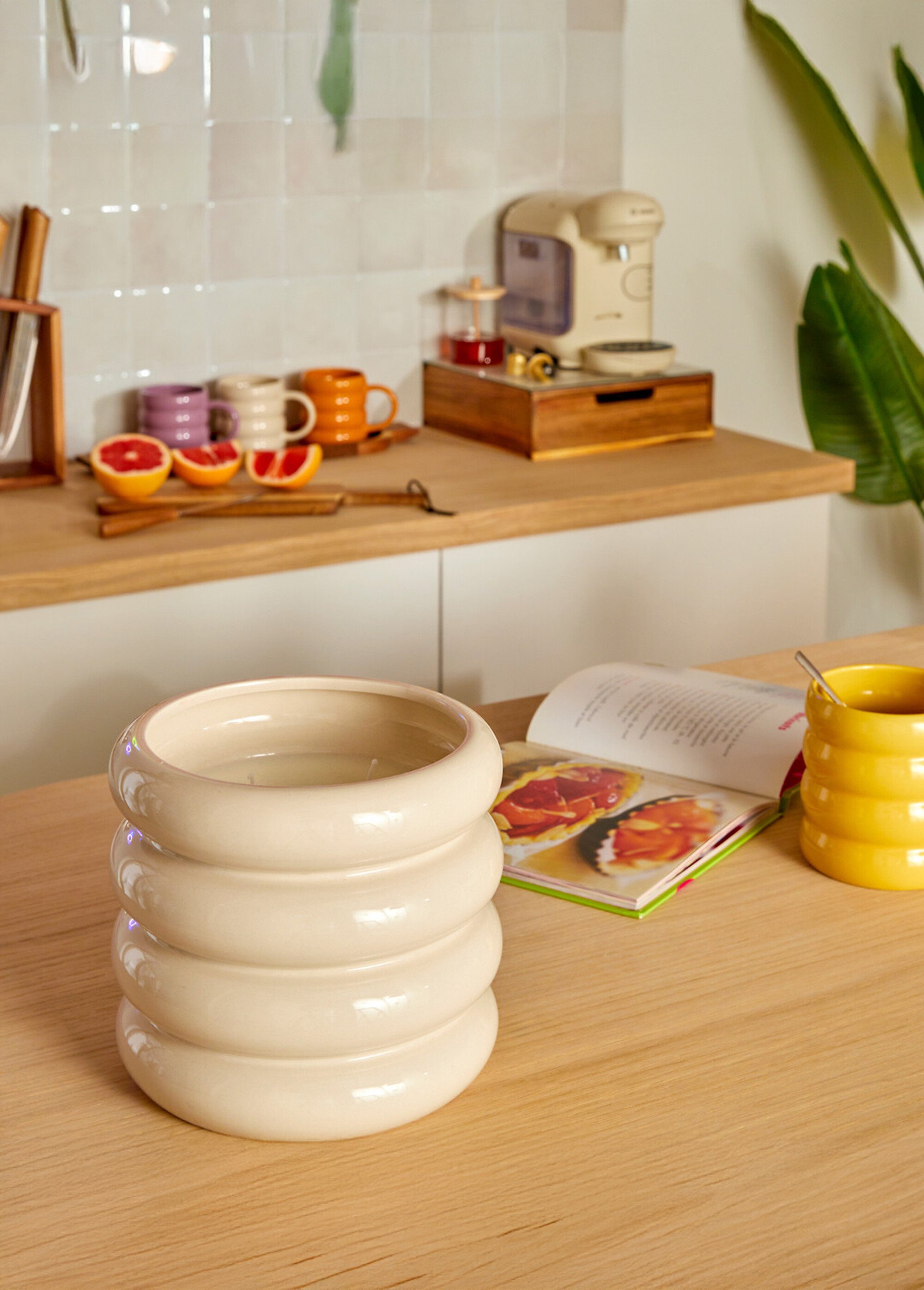 Bougie déco céramique, à la citronnelle BEIGE JJA-214838 SI1