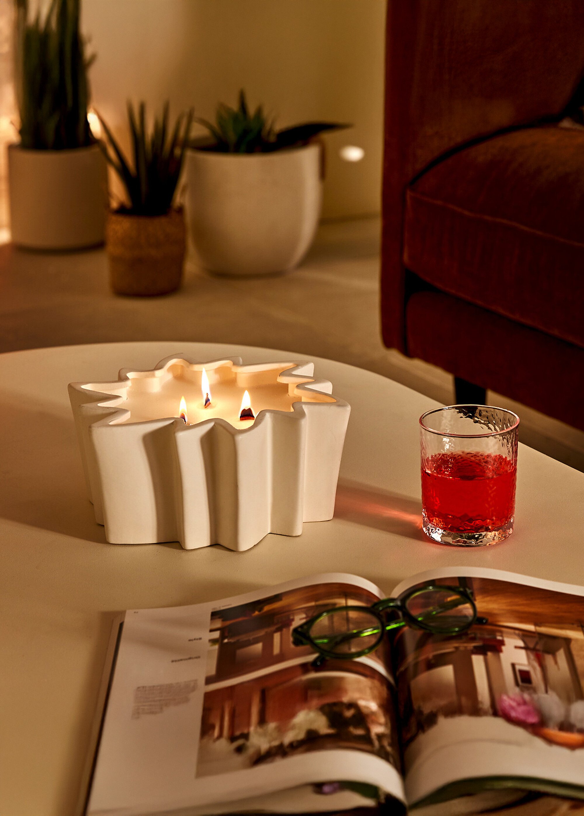 Bougie parfumée 3 mèches, étoile céramique Blanc JJA-214836 SI1